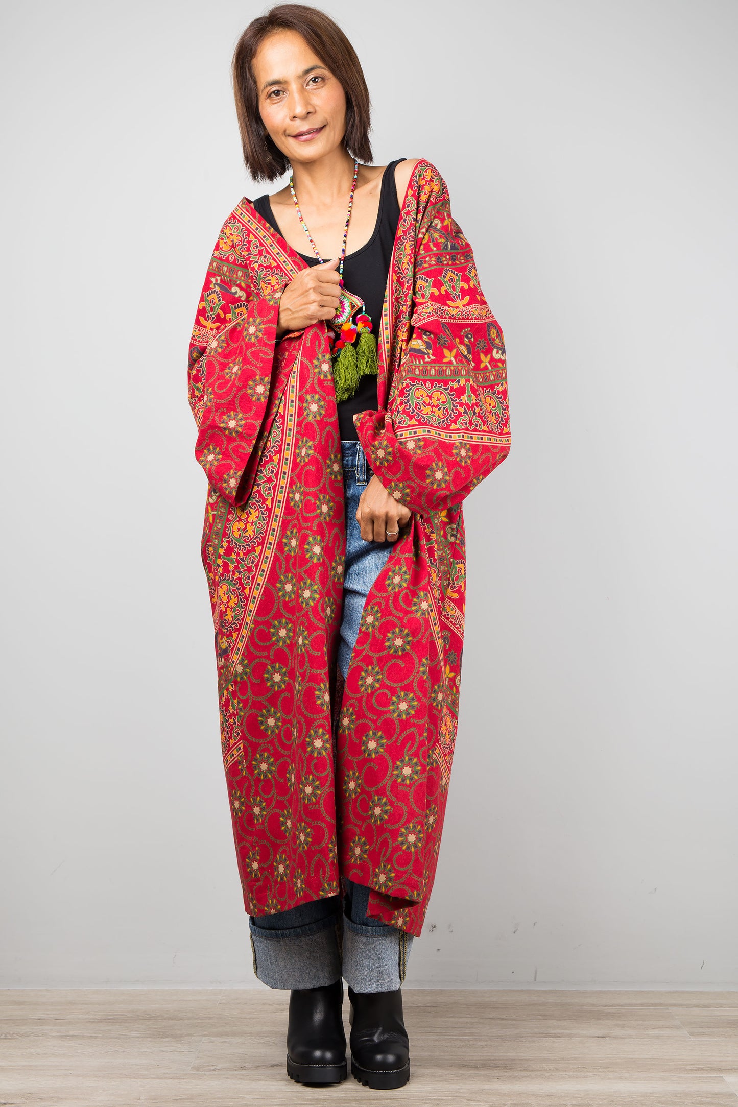 Mandala duster with pockets by Nuichan. Buy cotton cardigan online.
