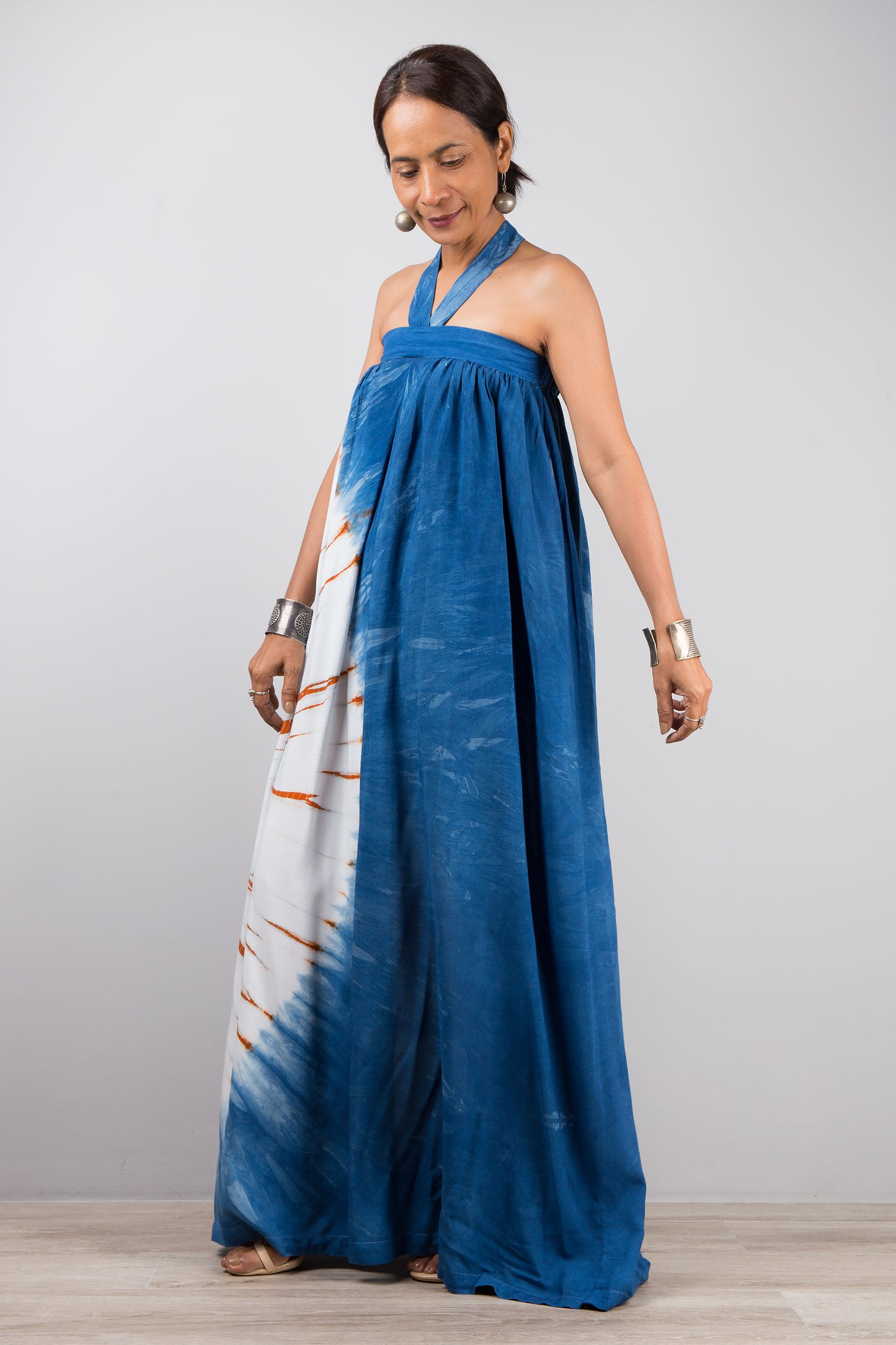 Indigo summer dress by Nuichan. Blue tie dye shibori dress
