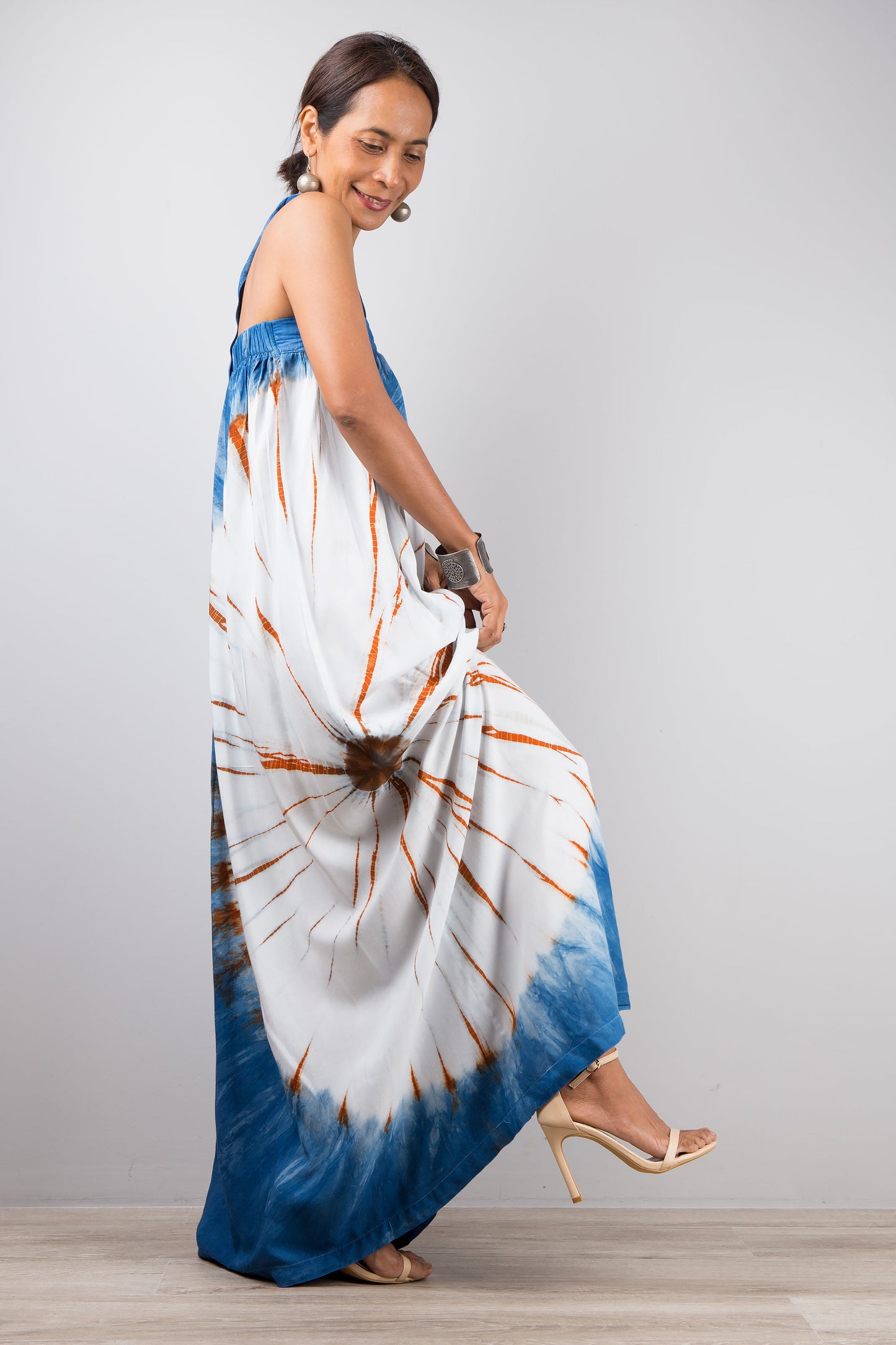 Indigo summer dress by Nuichan. Blue tie dye shibori dress