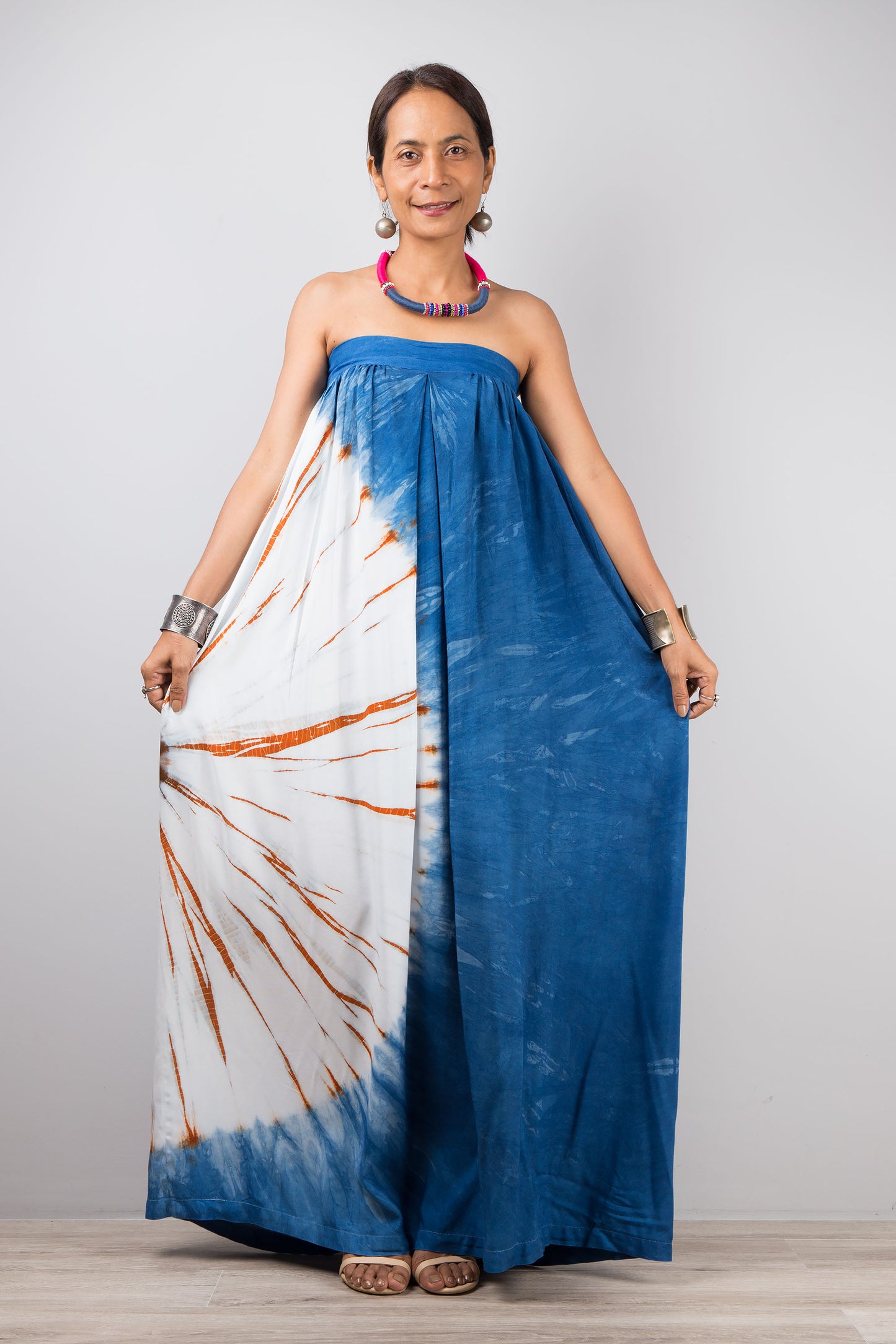 Indigo summer dress by Nuichan. Blue tie dye shibori dress