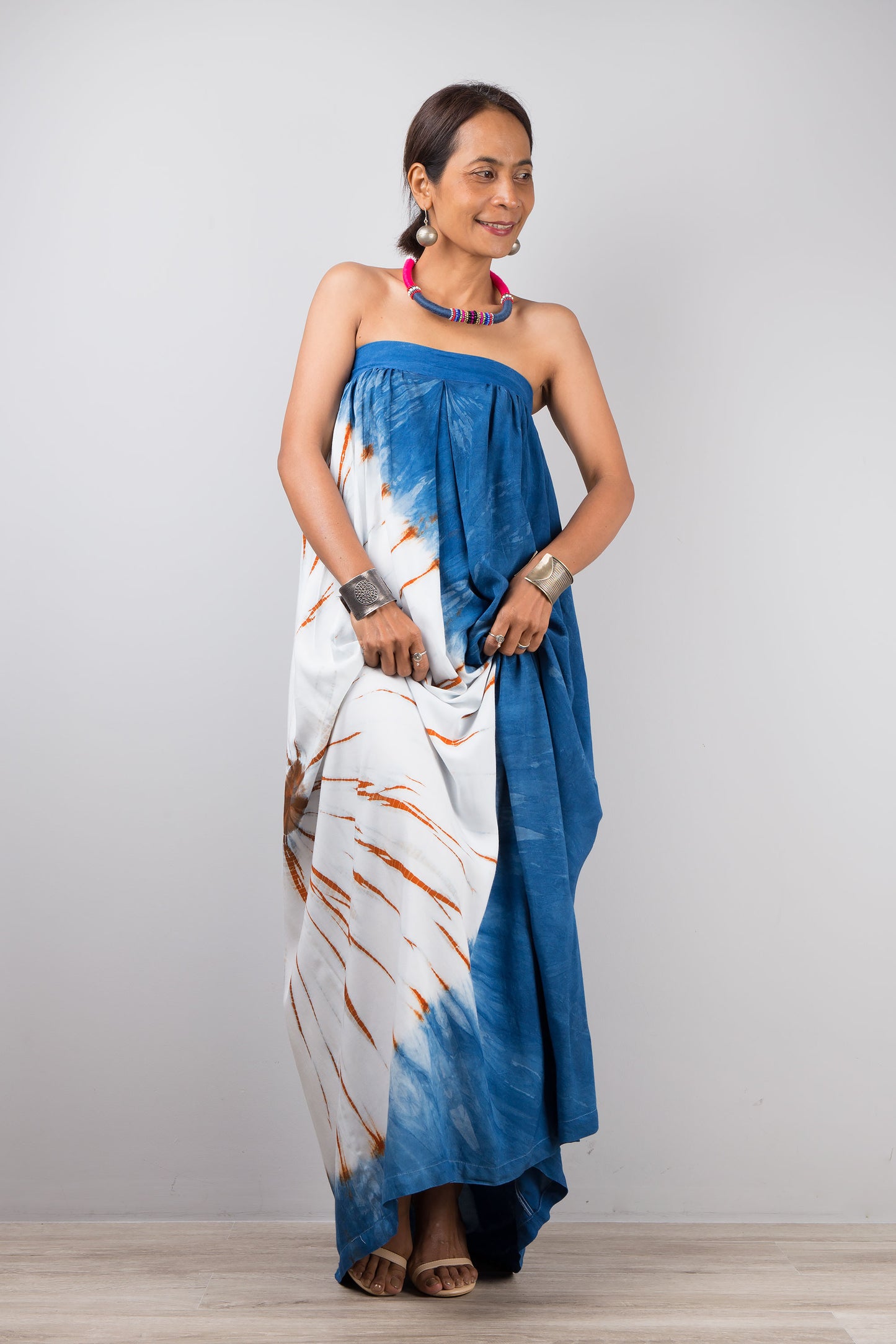 Indigo summer dress by Nuichan. Blue tie dye shibori dress