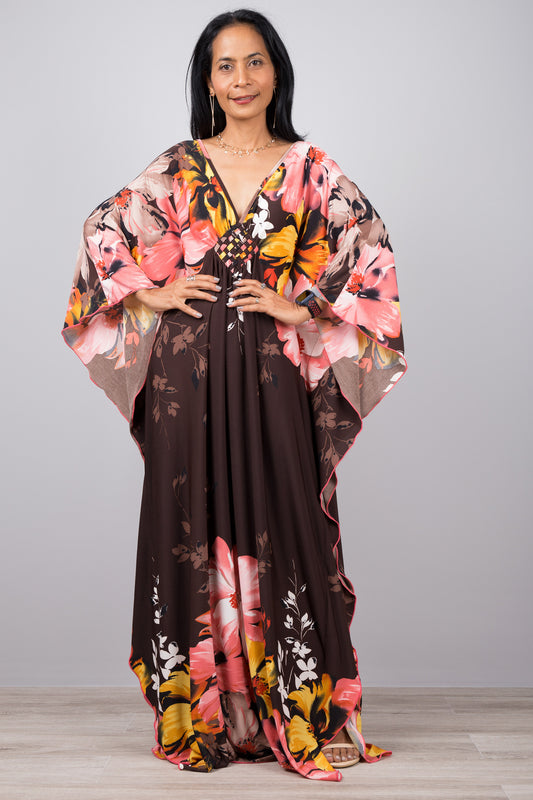 Floral caftan by Nuichan - Large flower print kaftan dress