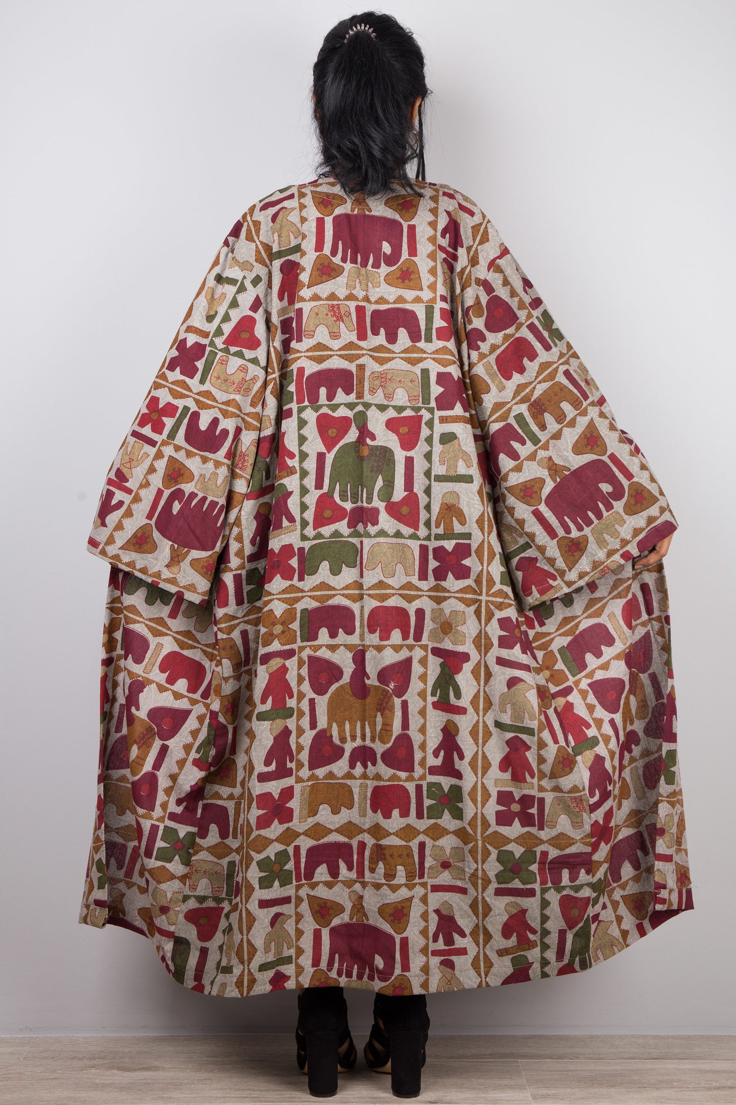 Indian cotton kimono cardigan with pockets and wide sleeves