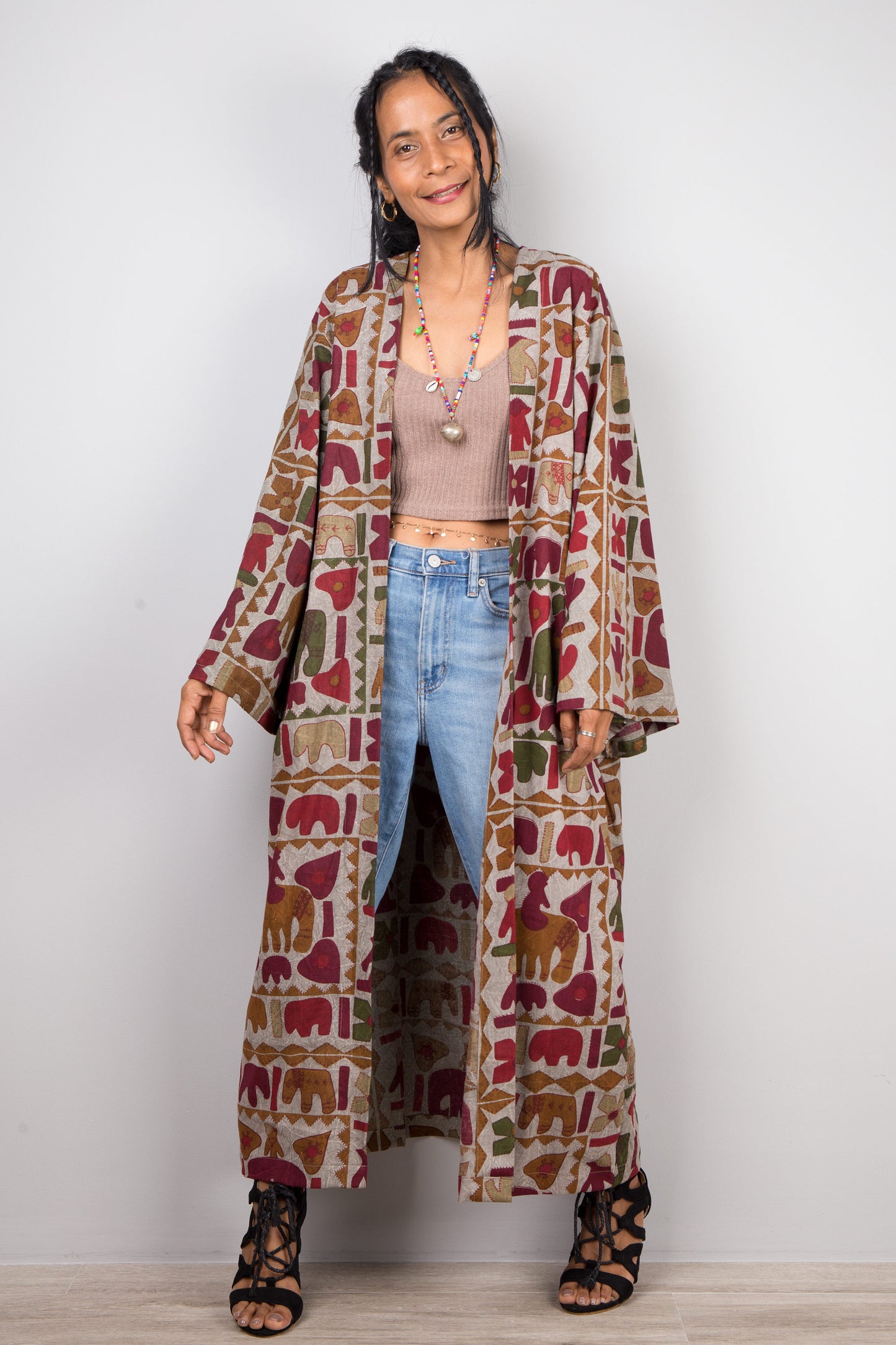 Kimono cardigan, open front duster vest made from Indian cotton