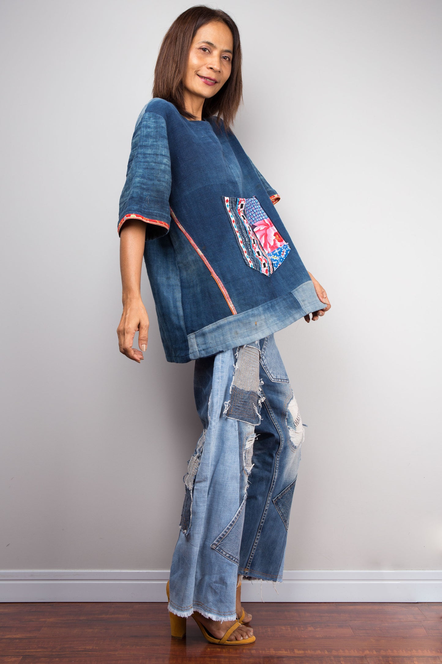 Indigo Hemp Patchwork Tunic Top