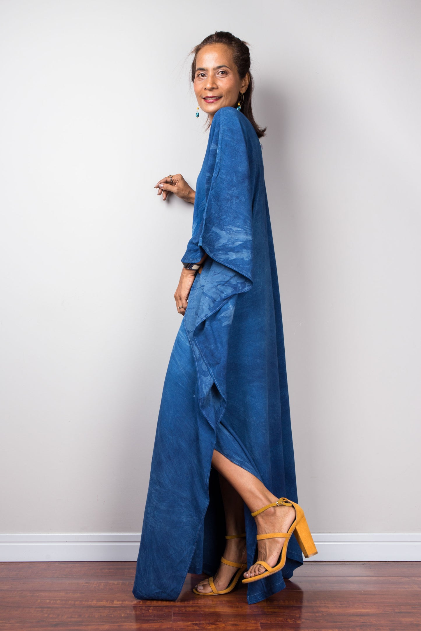 Large blue caftan dress. Indigo kaftan by Nuichan