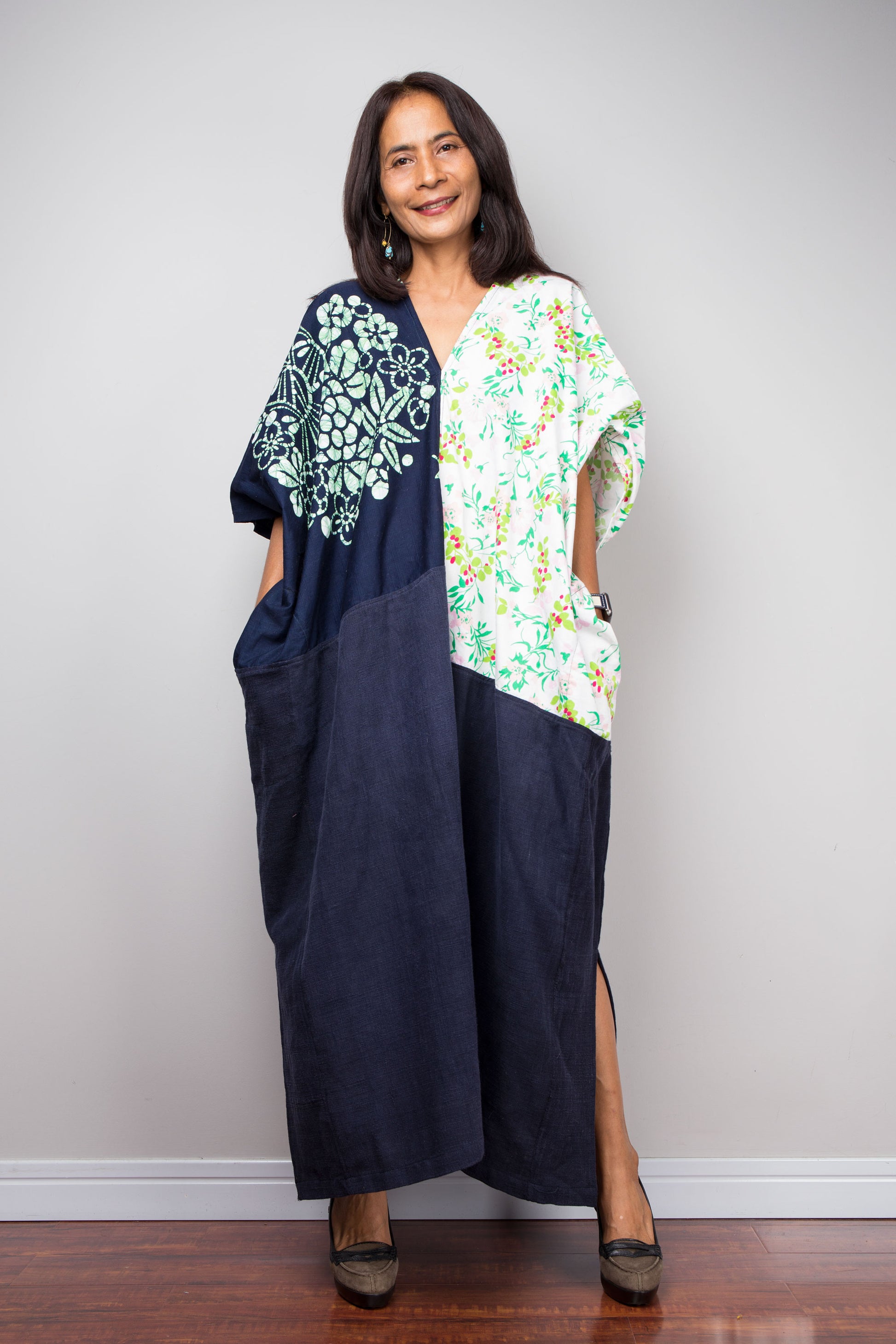 One-of-a-kind patchwork kaftan dress for creative women