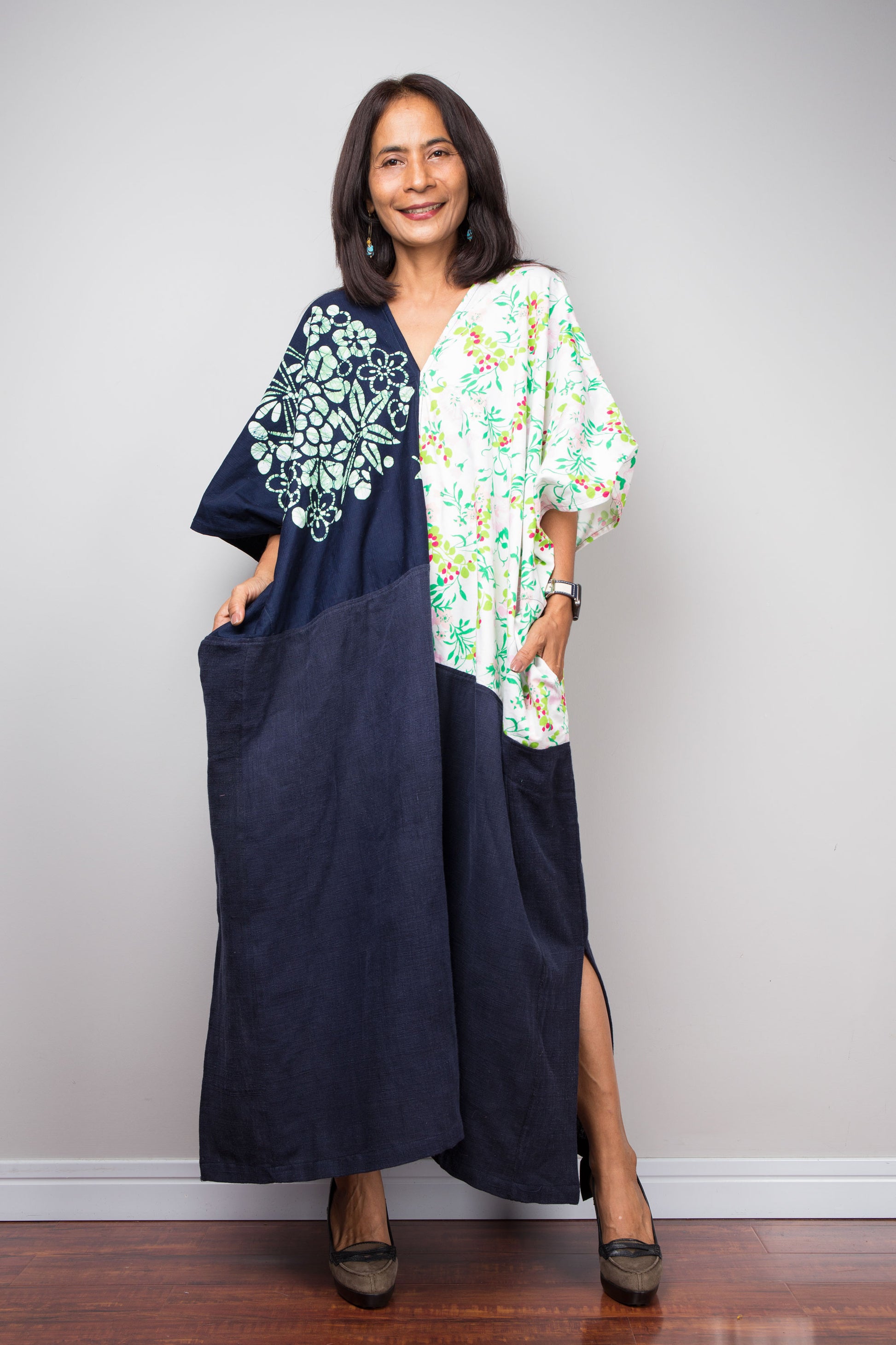 Oversized boho caftan with artistic patchwork design