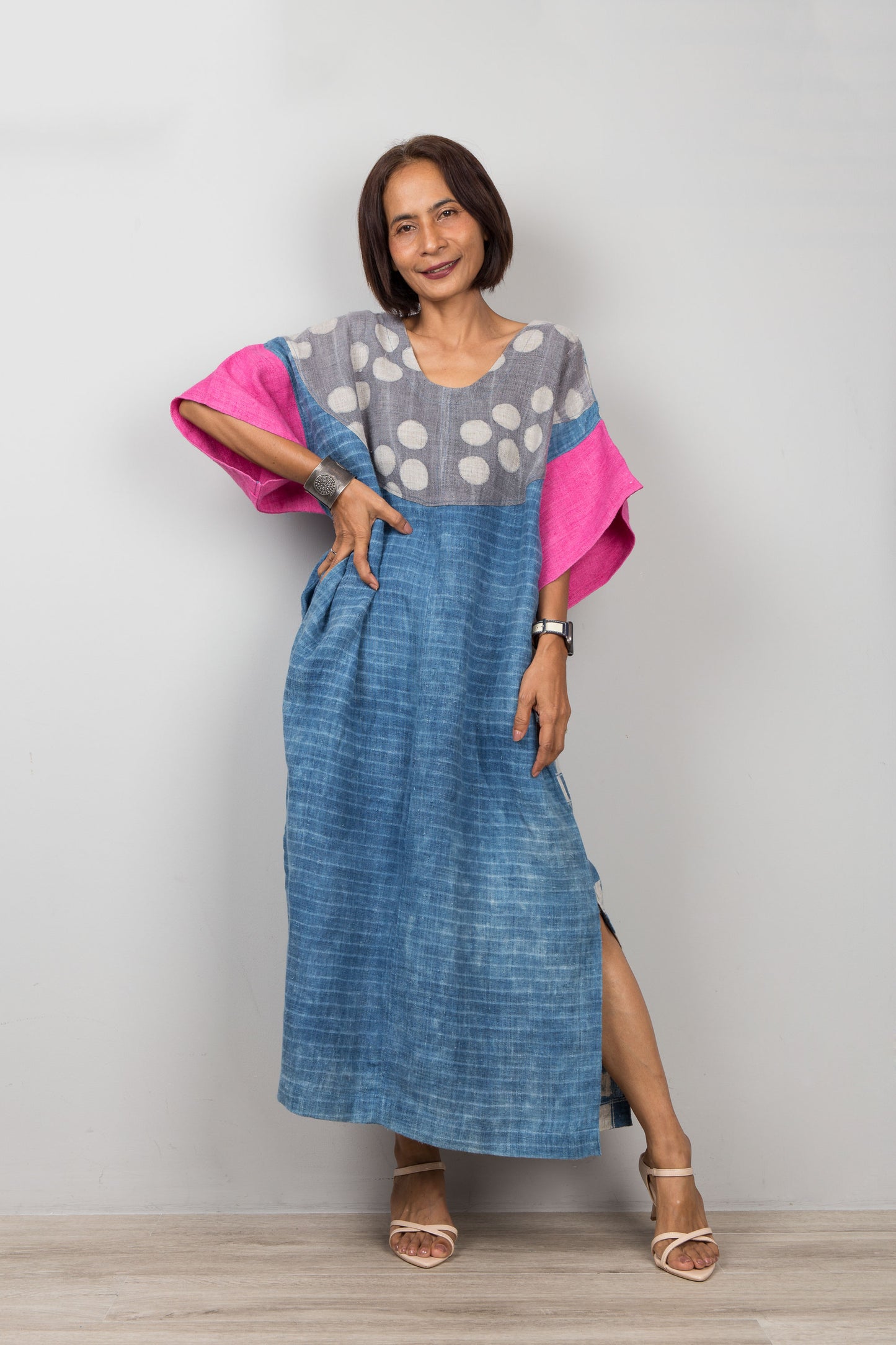 Indigo-Hanf-Kaftankleid