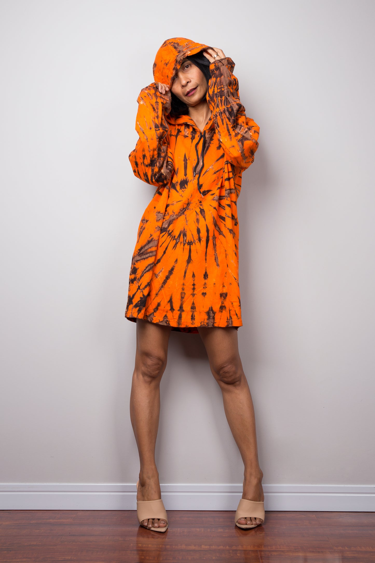 Orange Tie Dye Hoodie Pullover. Orange Sweatshirt by Nuichan