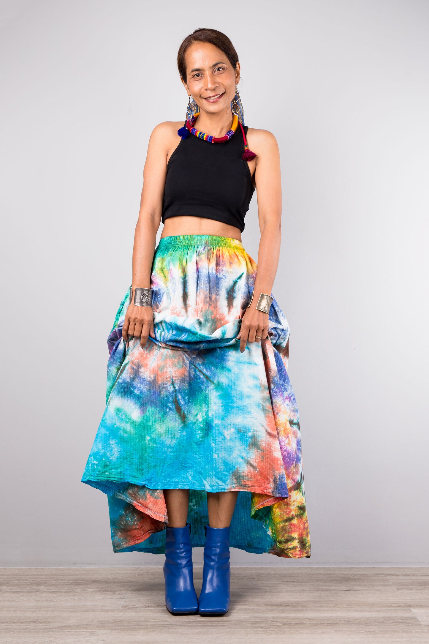 Tie dye skirt by Nuichan. Buy hand dyed maxi skirt with inseam pockets