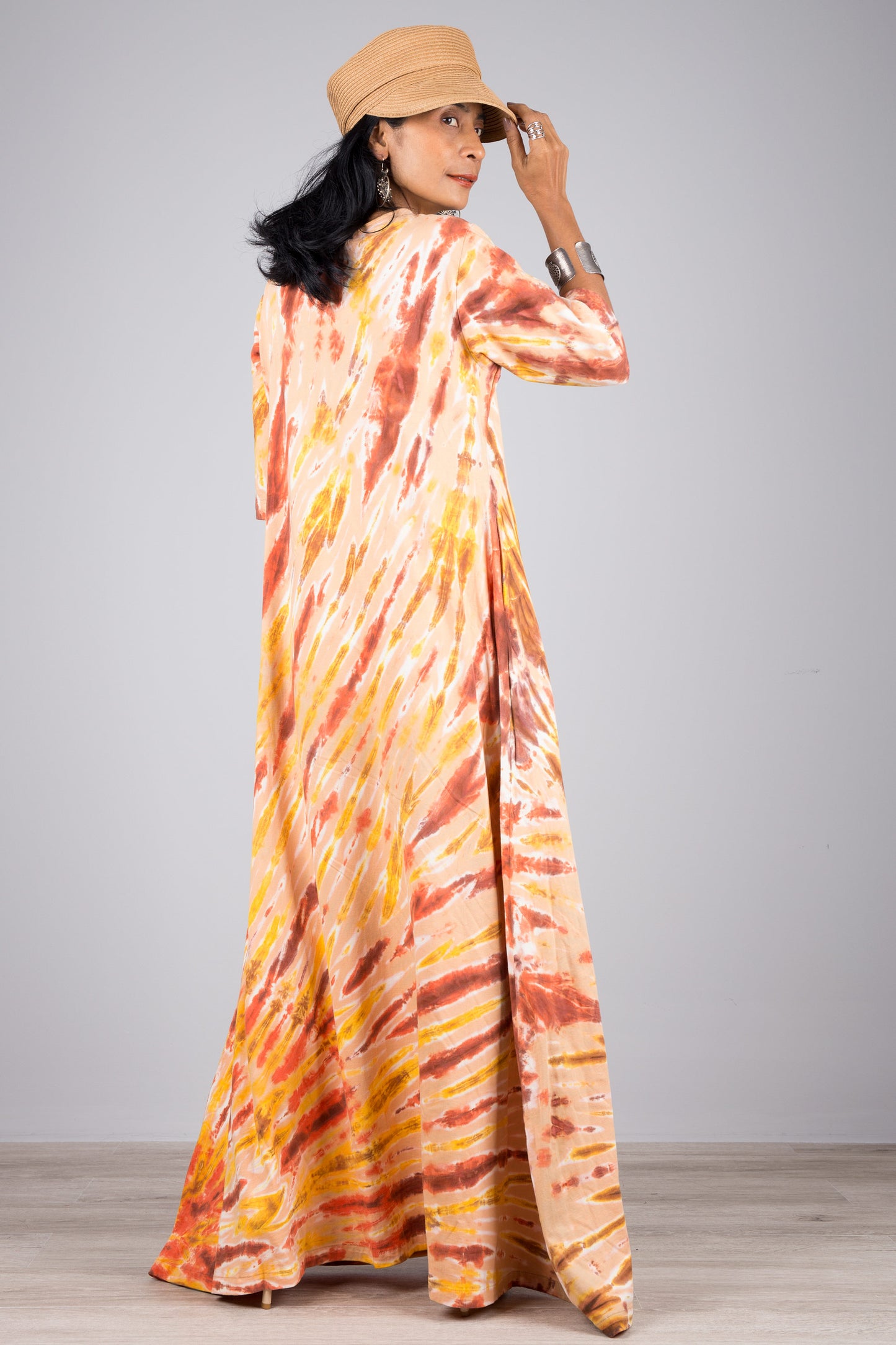 Tie dye dress by Nuichan. Maxi dress style with mid length sleeves