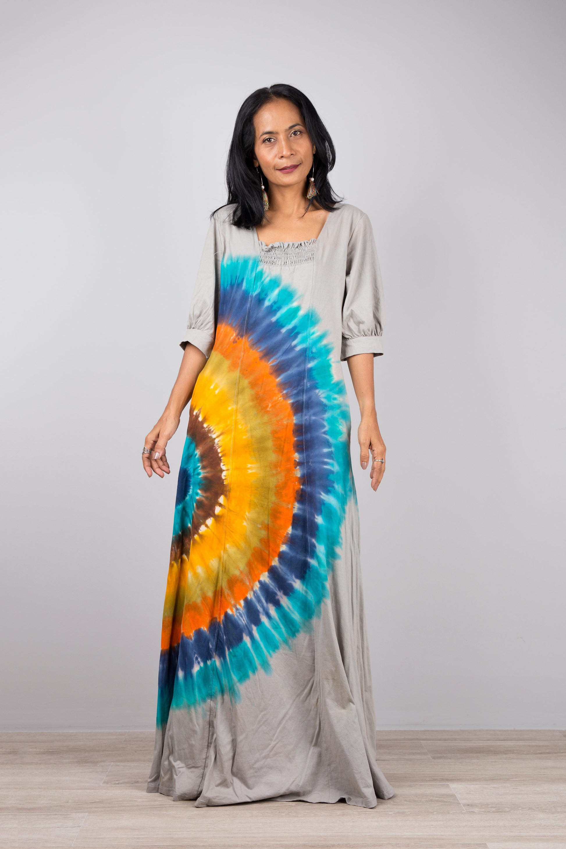 Cotton Tie Dye Maxi Dress with Pockets