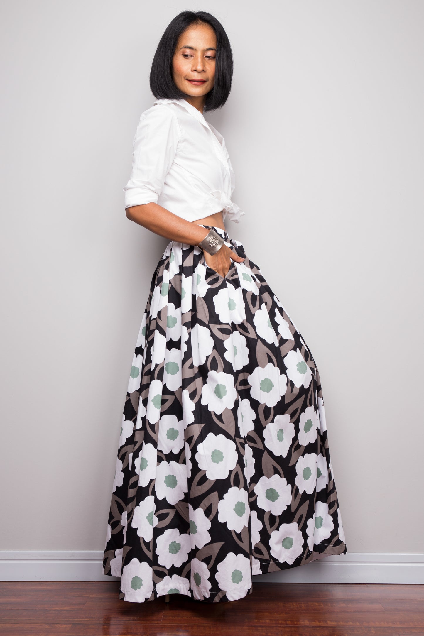 Floral skirt, Pleated maxi skirt, cotton summer skirt