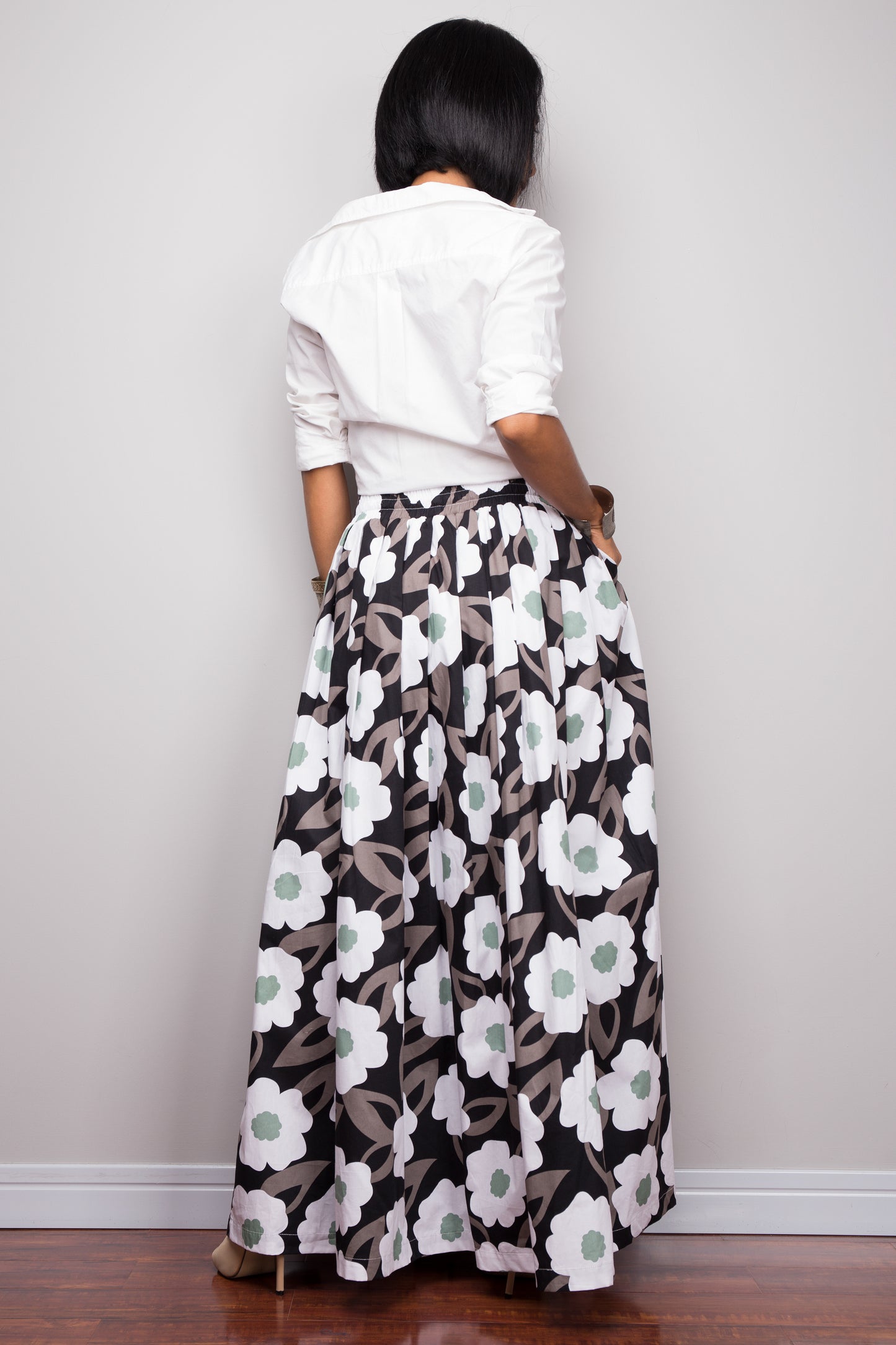 Floral skirt, Pleated maxi skirt, cotton summer skirt