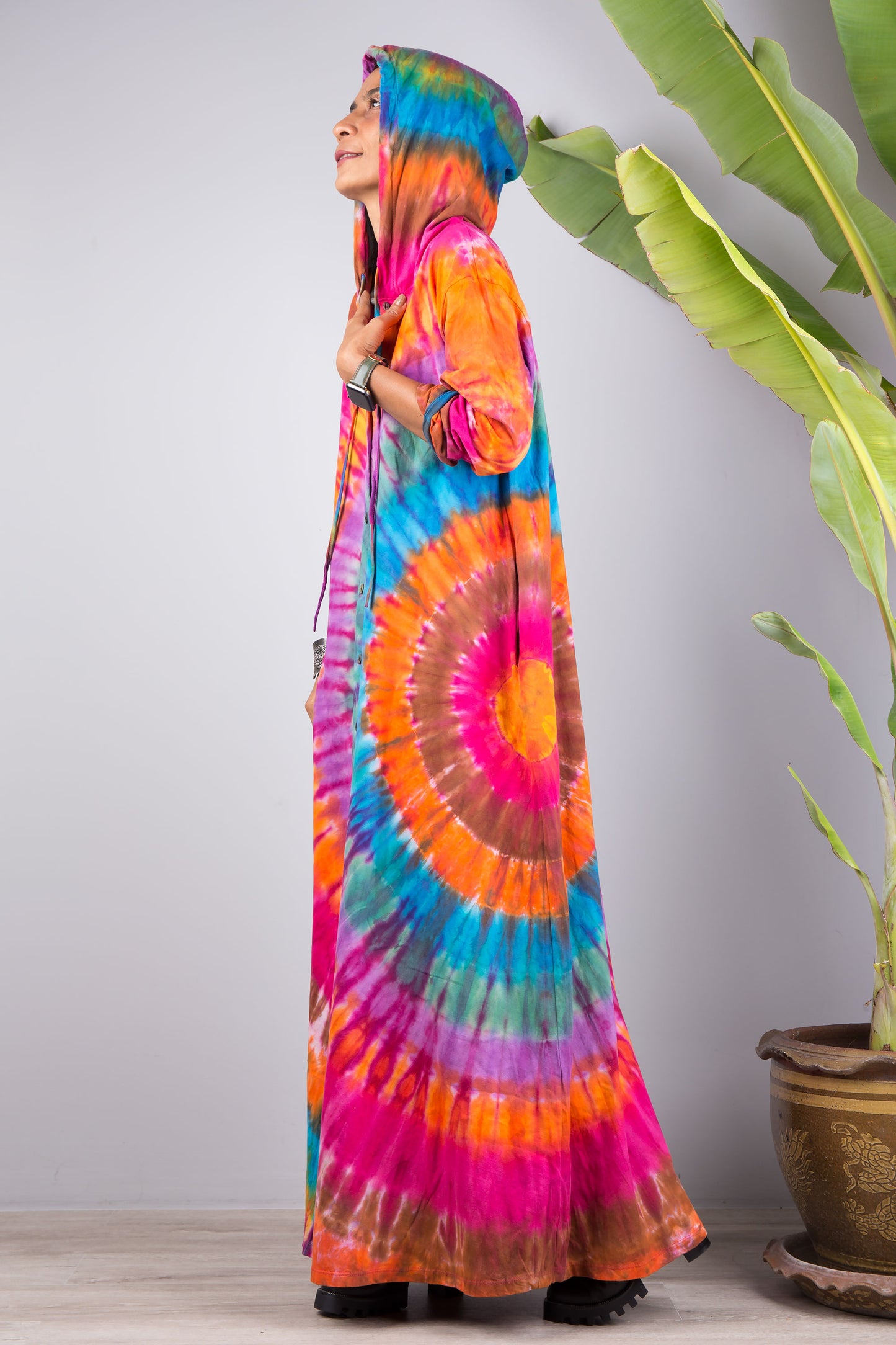 Tie dye cotton hoodie dress