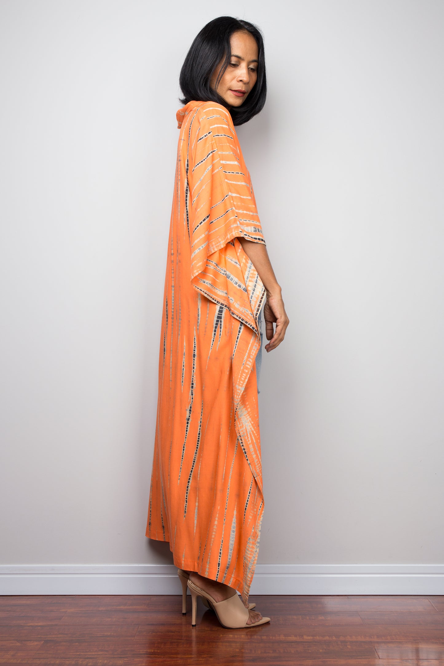 Buy Orange Tie dye Kaftan top online. Short front tie dye dress by Nuichan