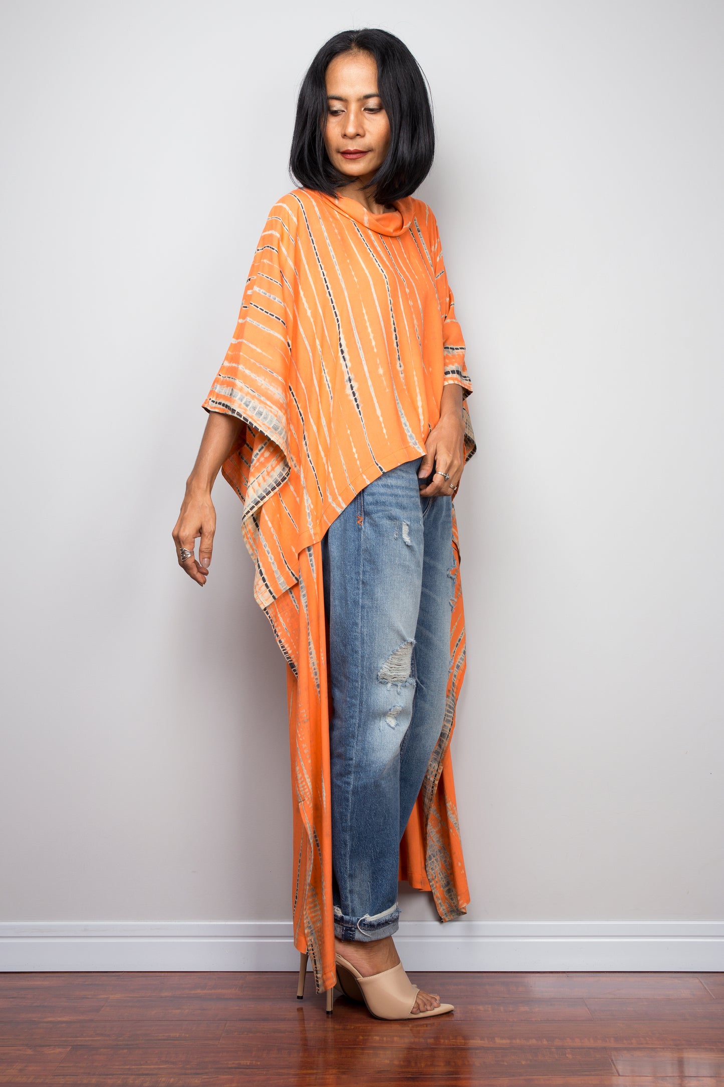 Buy Orange Tie dye Kaftan top online. Short front tie dye dress by Nuichan
