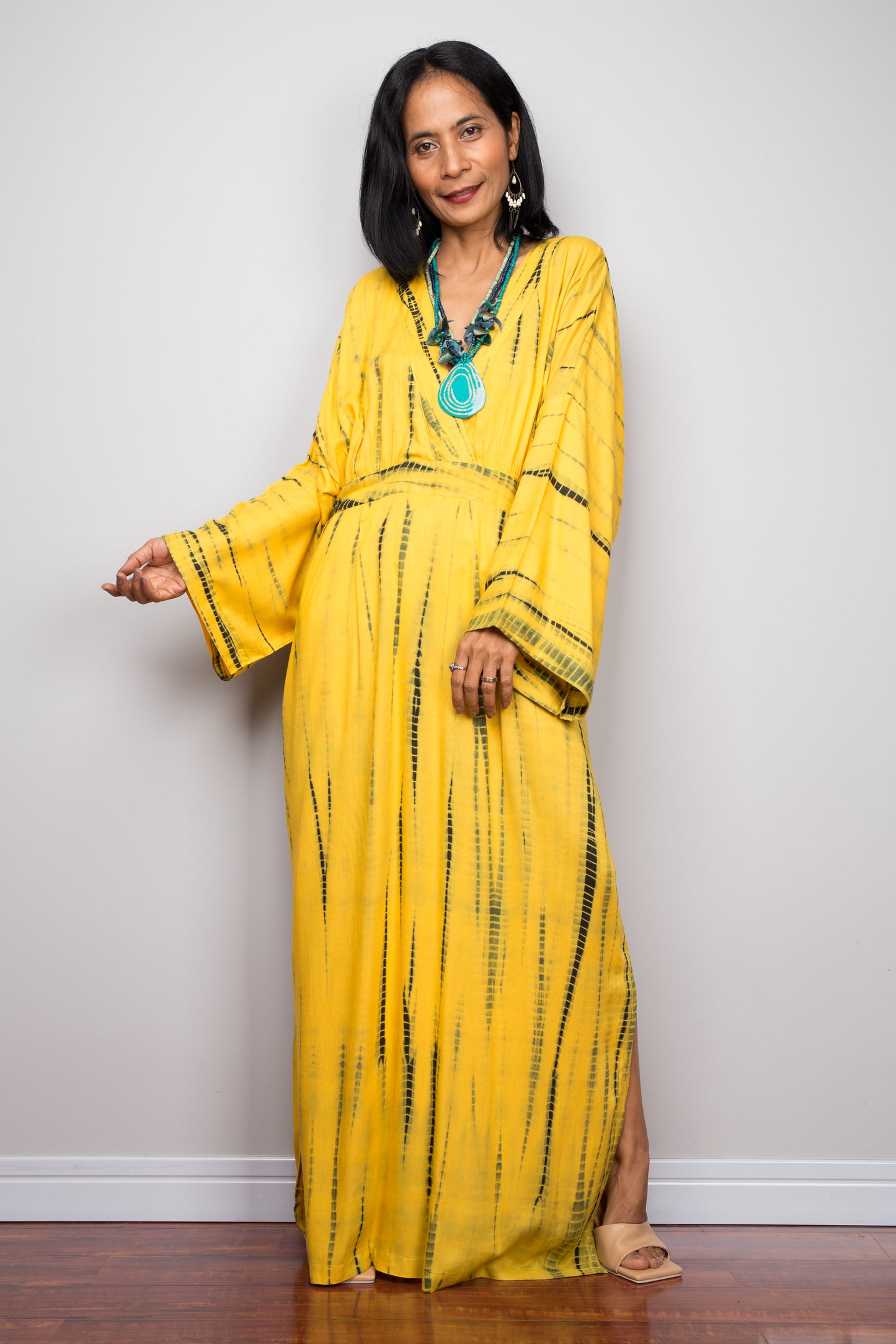 Tie dye kimono dress with pockets