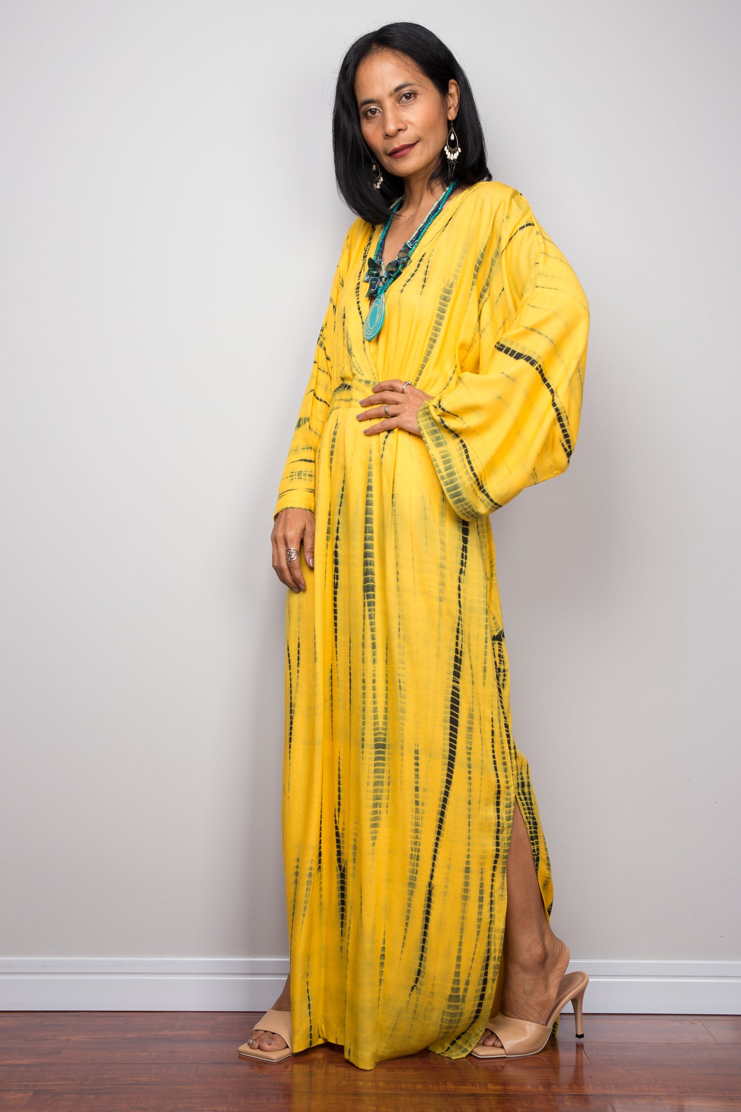 Tie dye kimono dress with pockets