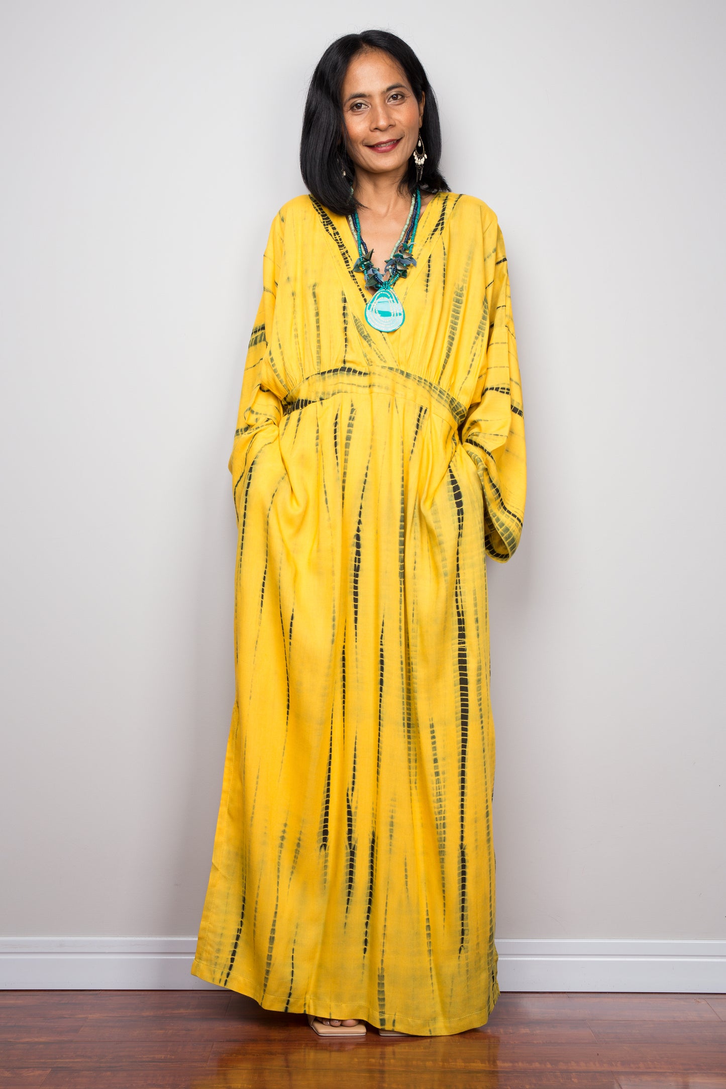 Tie dye kimono dress with pockets