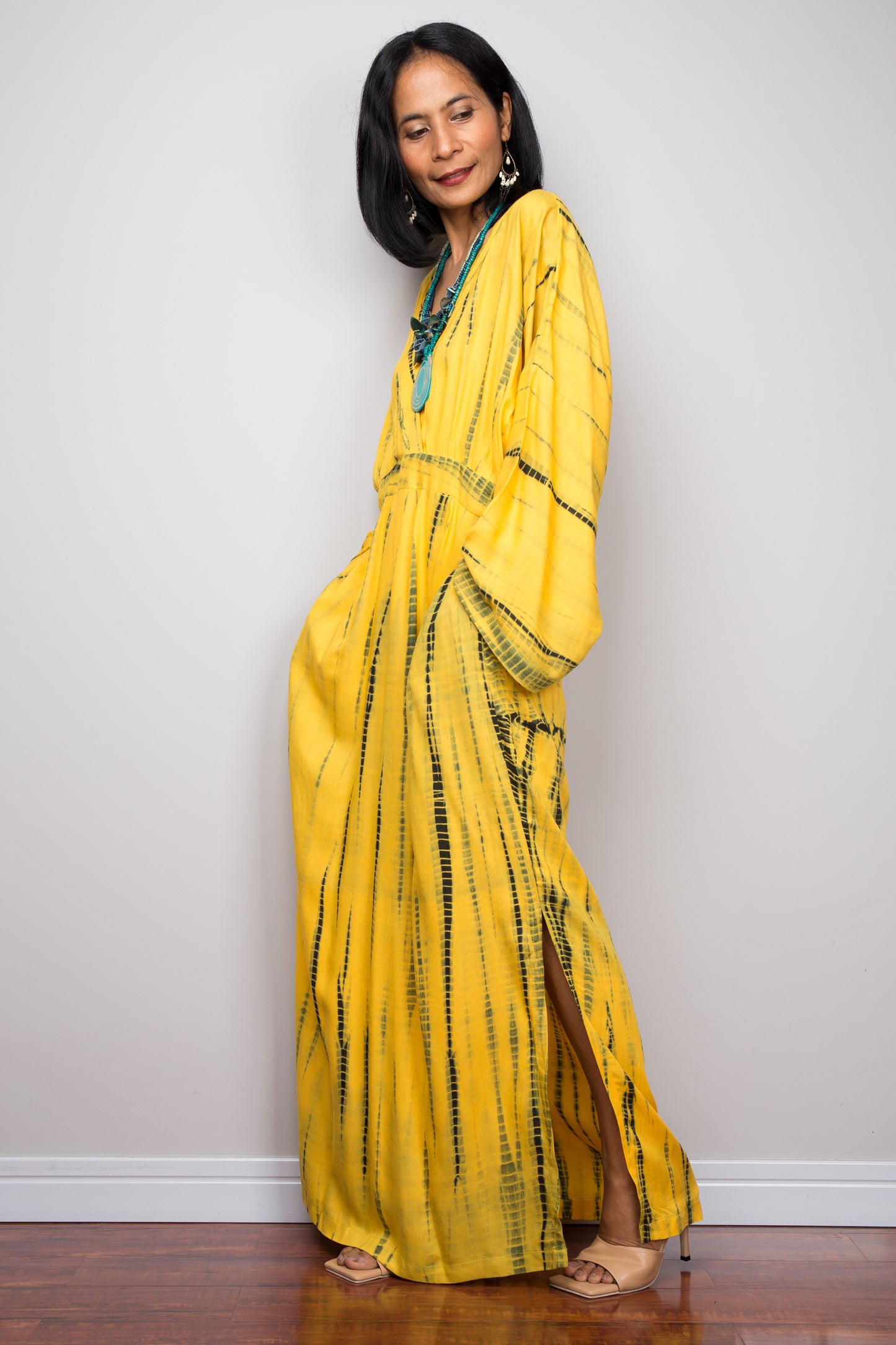Tie dye kimono dress with pockets