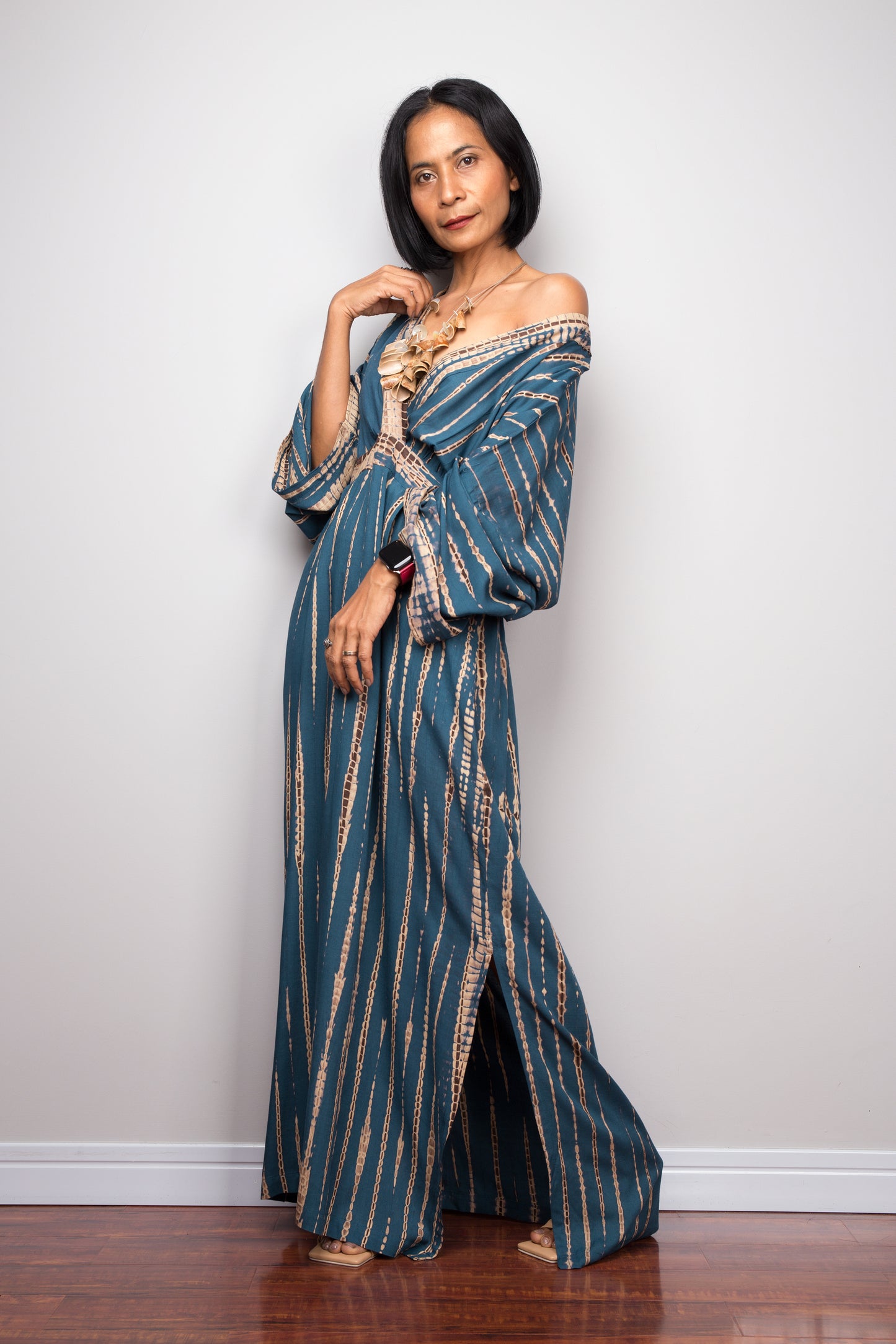 Tie dye kimono dress with pockets