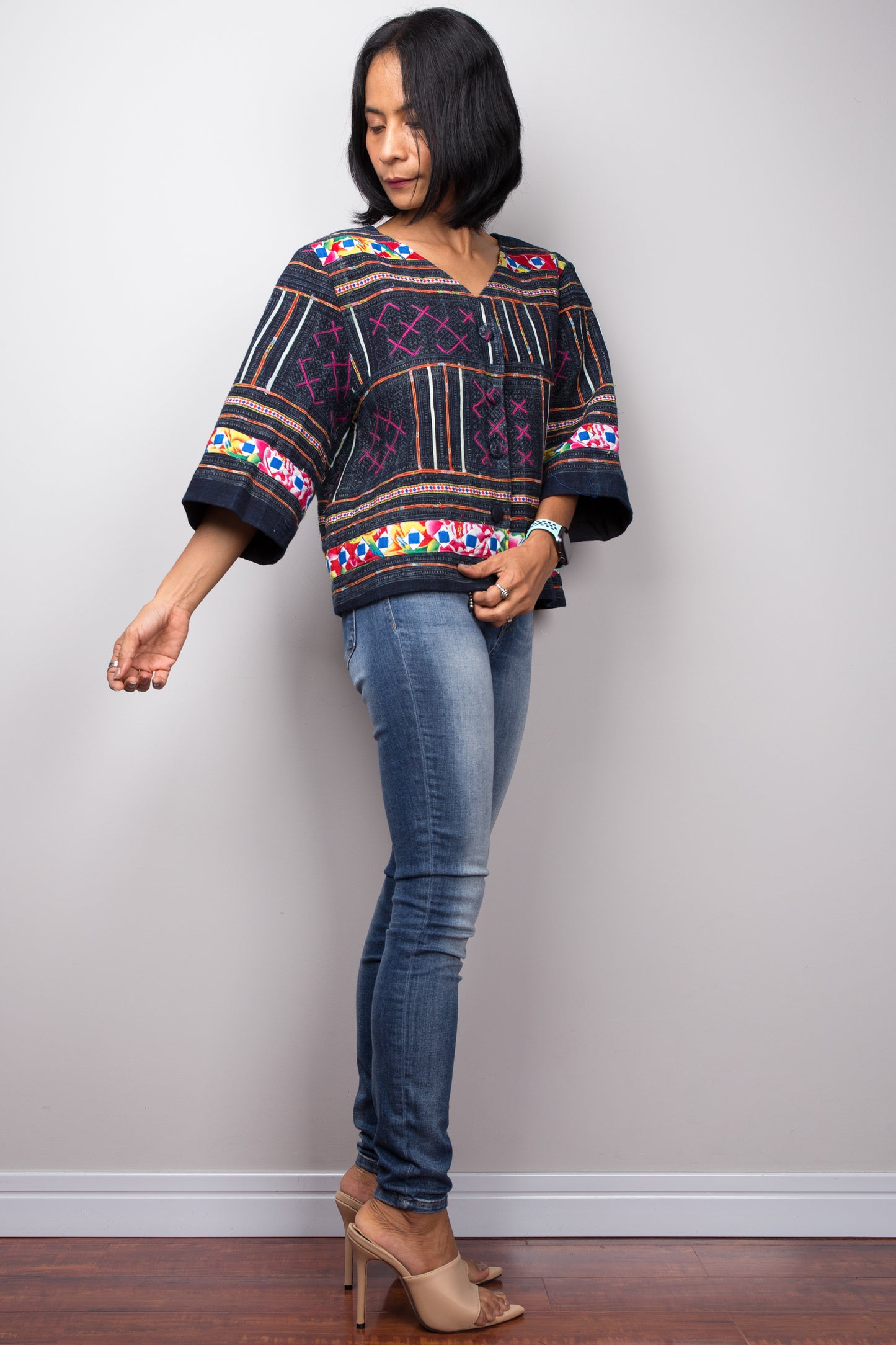 Hmong Jacket blouse, Hill tribe Blouse Top