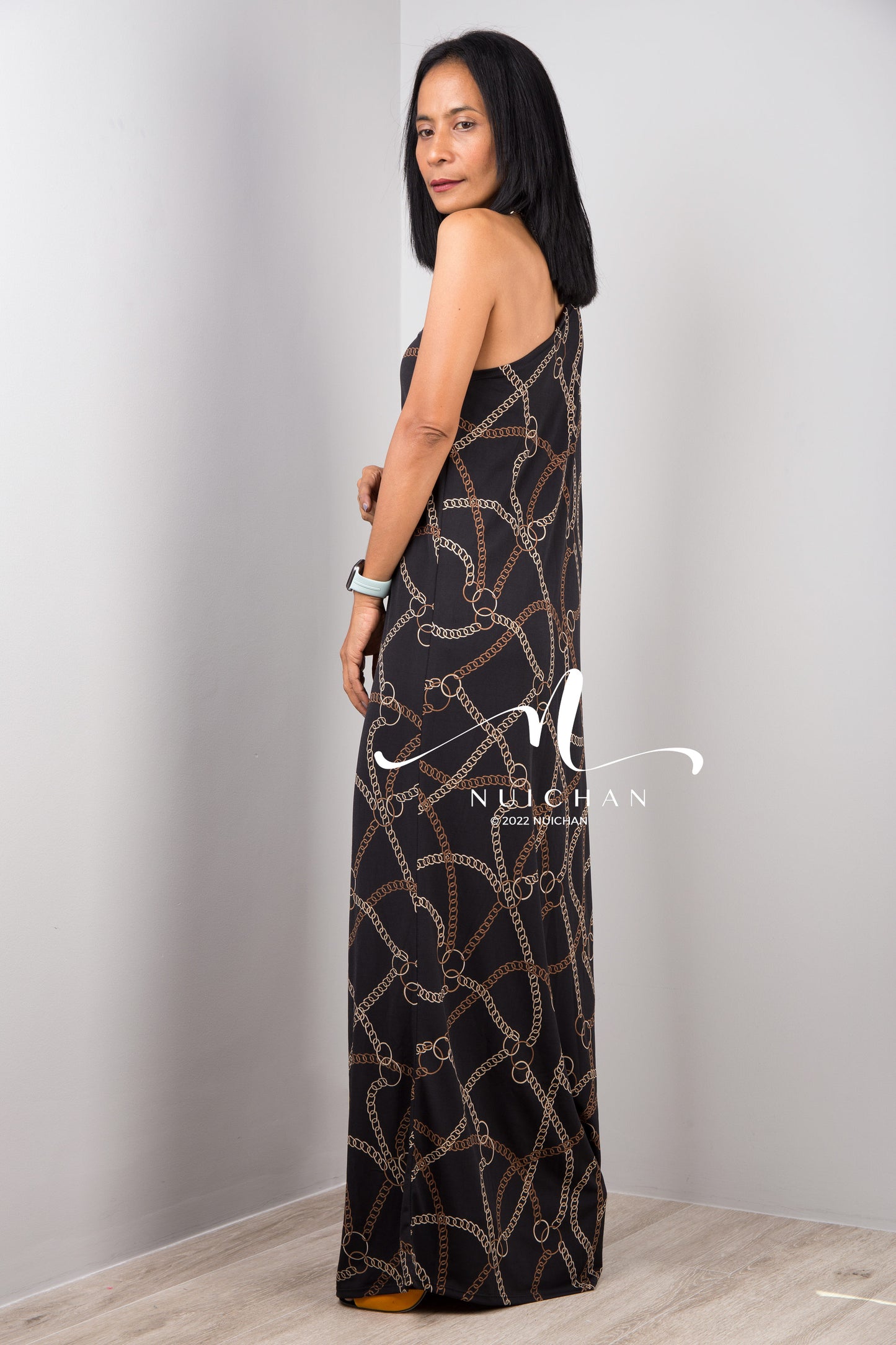 Nuichan Women's Off the shoulder boho chic black maxi dress
