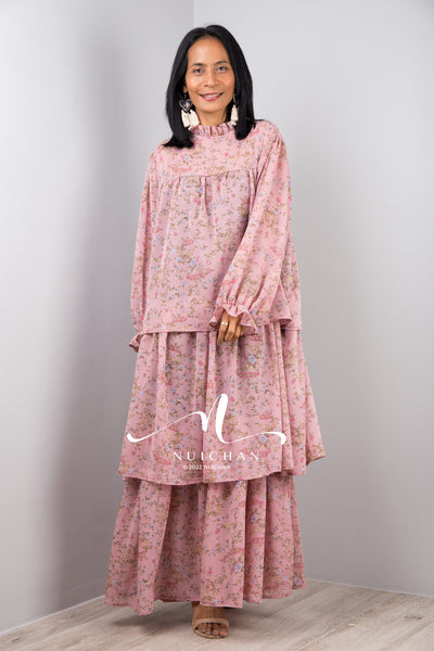 Nuichan women's modest maxi dress, long sleeve dress in chiffon fabric