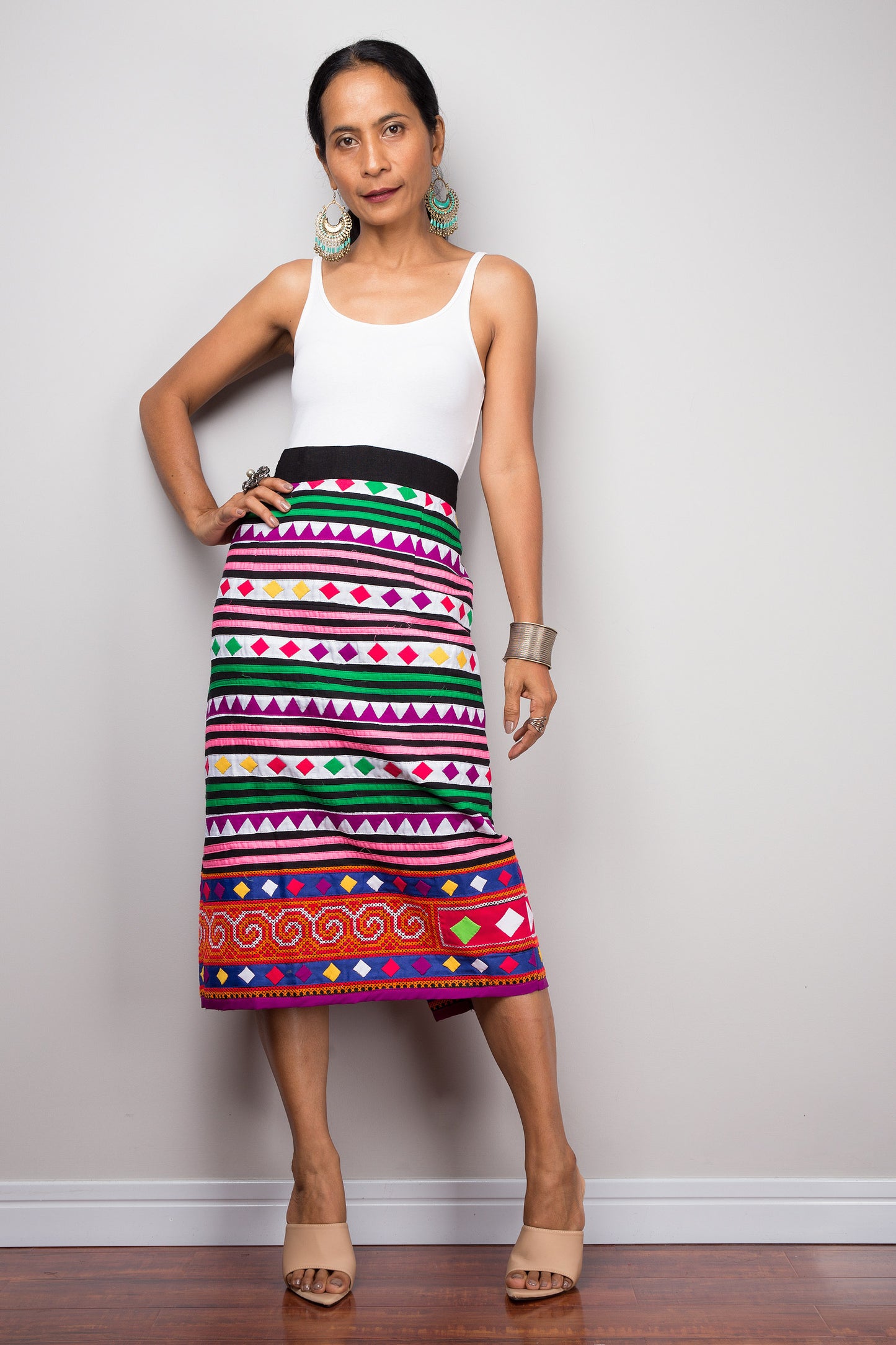 Tribal pencil maxi skirt | Up-cycled vintage Hmong fabric skirt