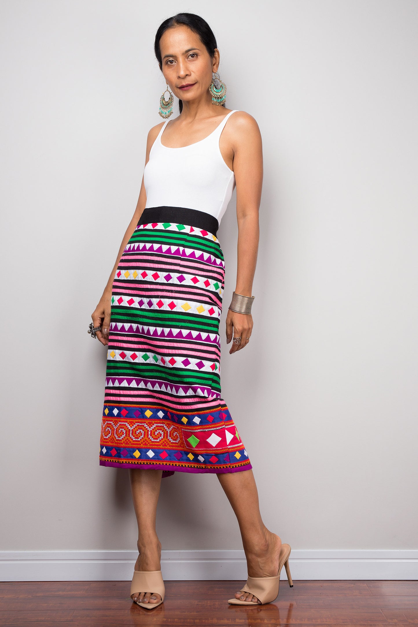 Tribal pencil maxi skirt | Up-cycled vintage Hmong fabric skirt