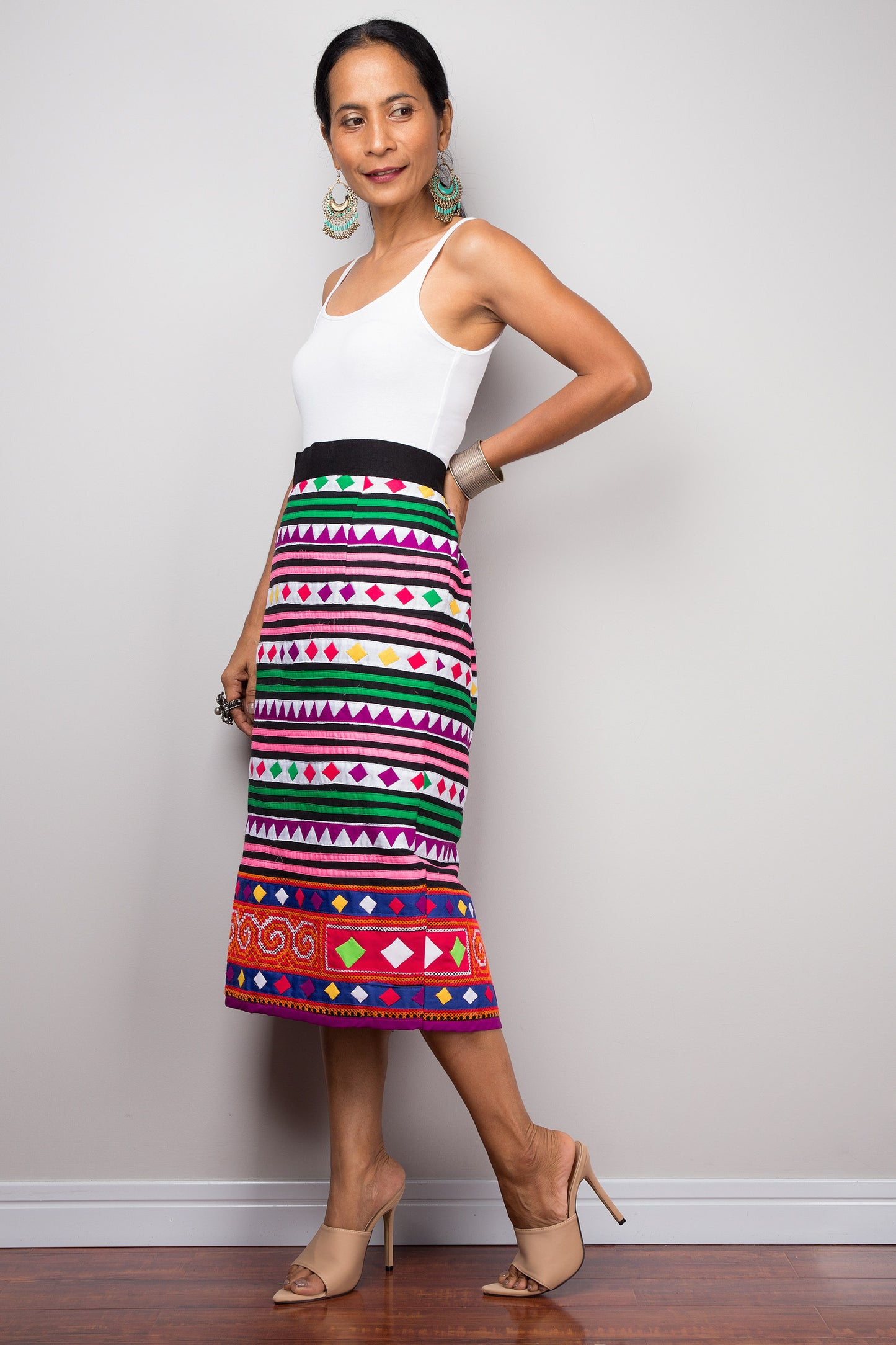 Tribal pencil maxi skirt | Up-cycled vintage Hmong fabric skirt