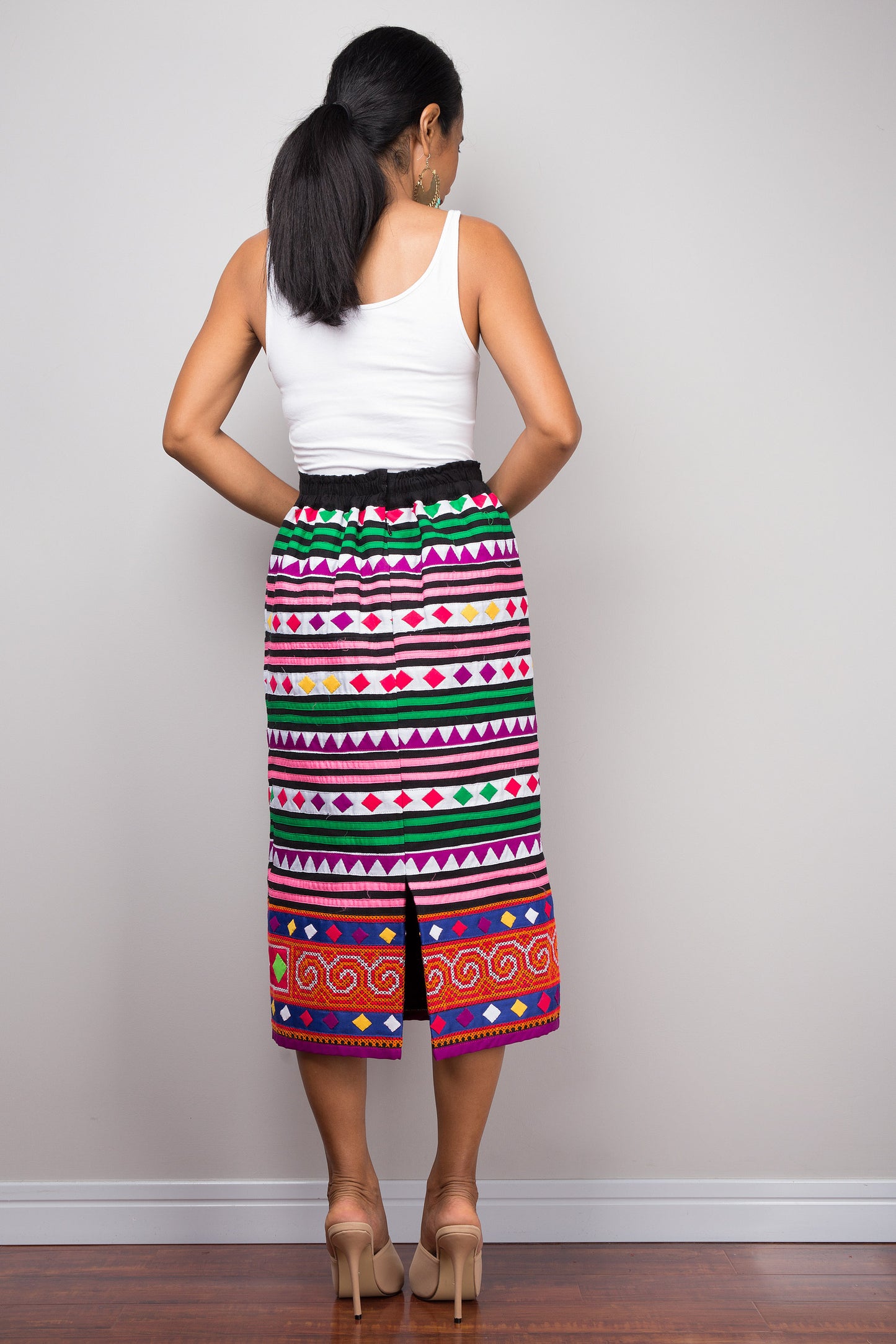 Tribal pencil maxi skirt | Up-cycled vintage Hmong fabric skirt