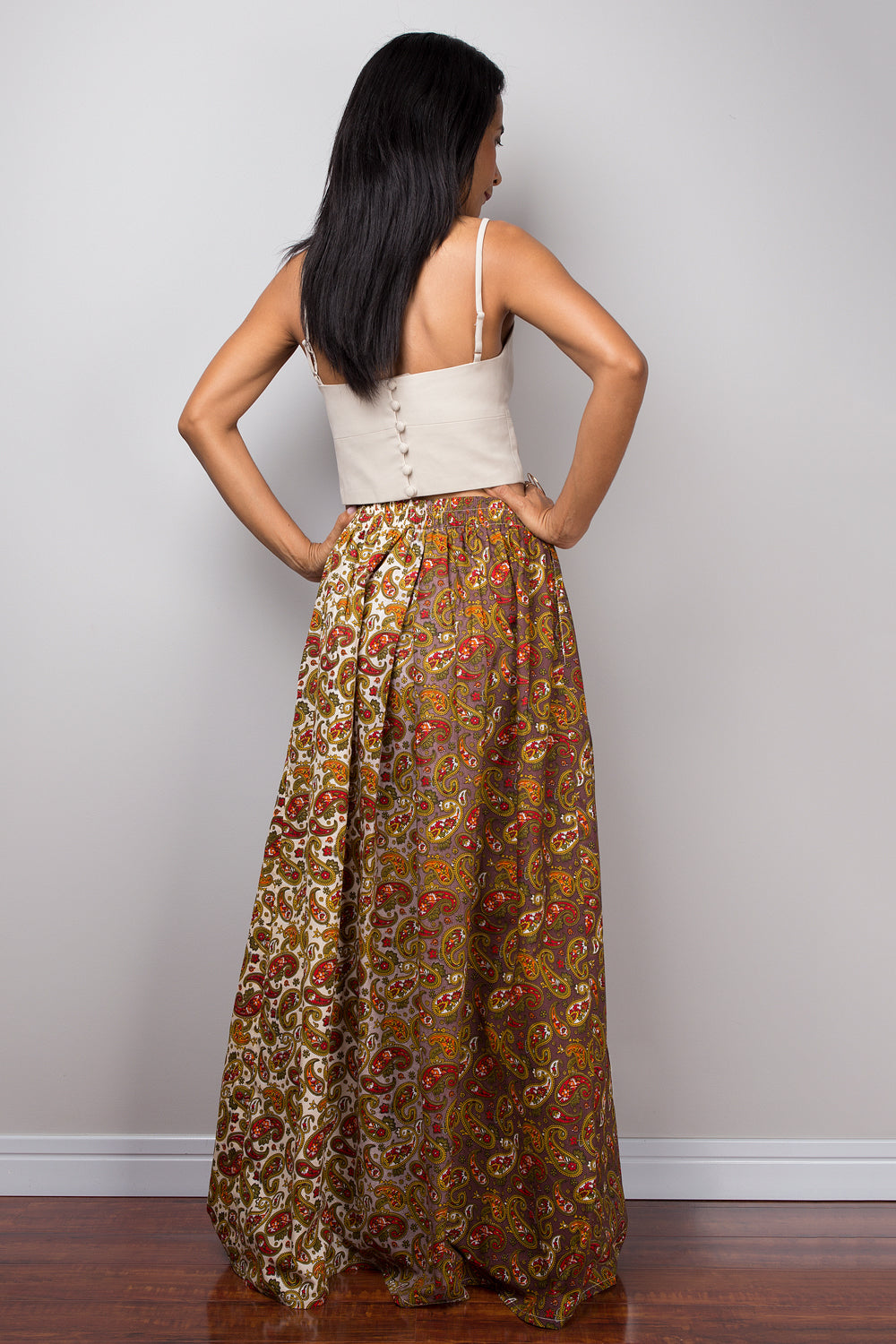 Paisley maxi skirt, Boho Skirt, Paisley Skirt, Maxi Skirt, Two tone skirt