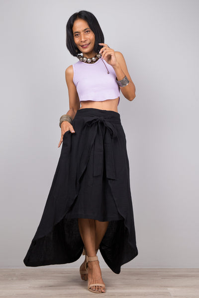 Black cotton wrap skirt