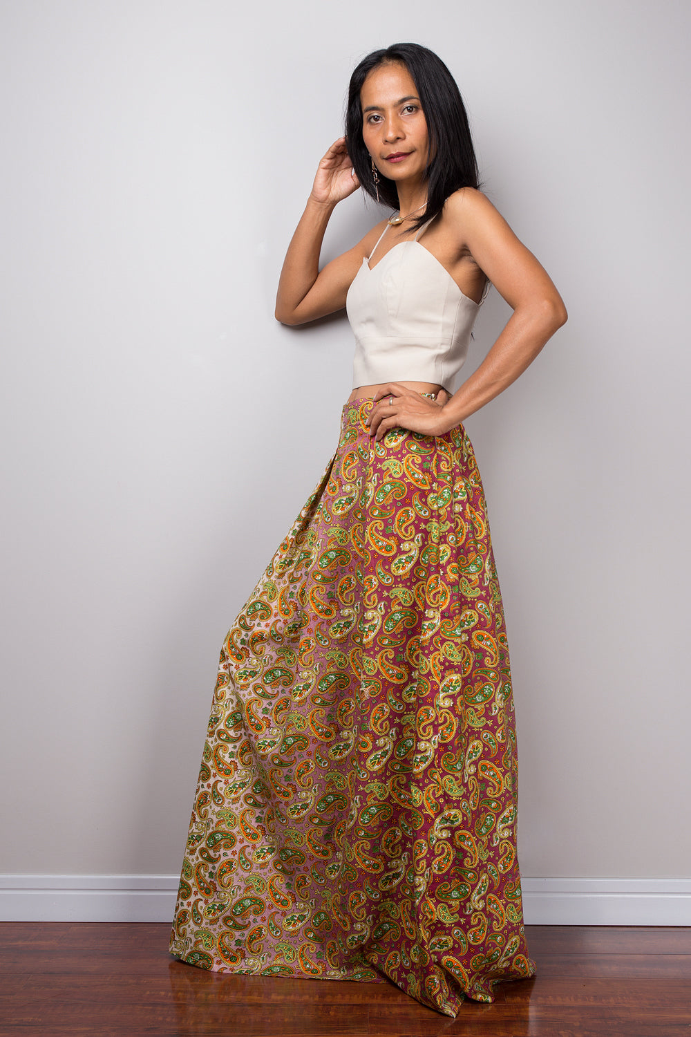 Bohemian skirt, Paisley maxi skirt, Boho Skirt, Paisley Skirt, Maxi Skirt, Two tone skirt