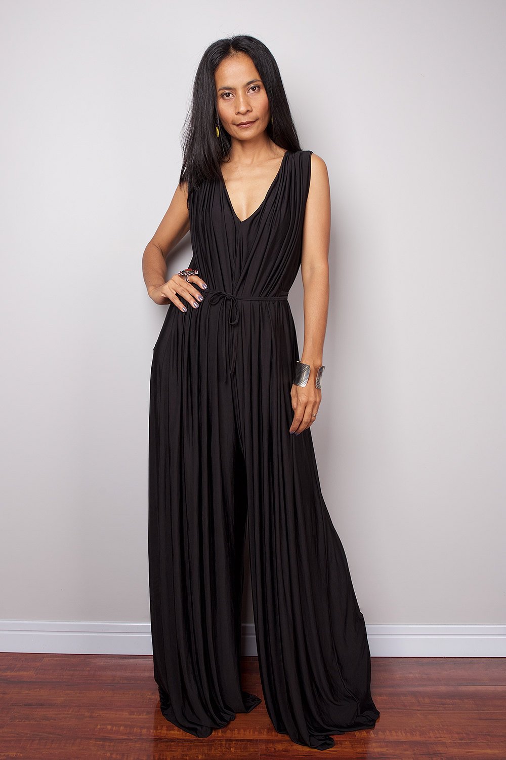 Black Jumpsuit - Sleeveless Black Jumper Maxi Dress by Nuichan