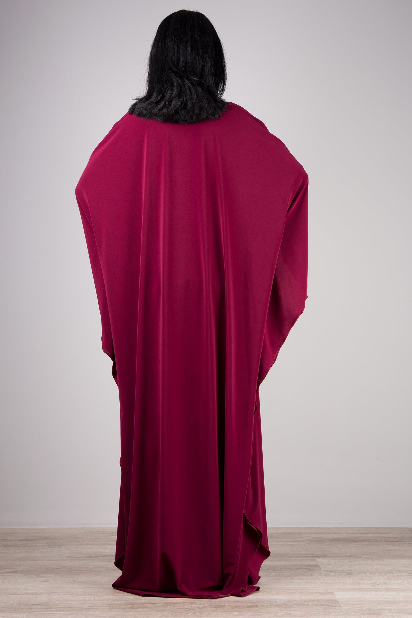 Burgundy kaftan dress by Nuichan Back view