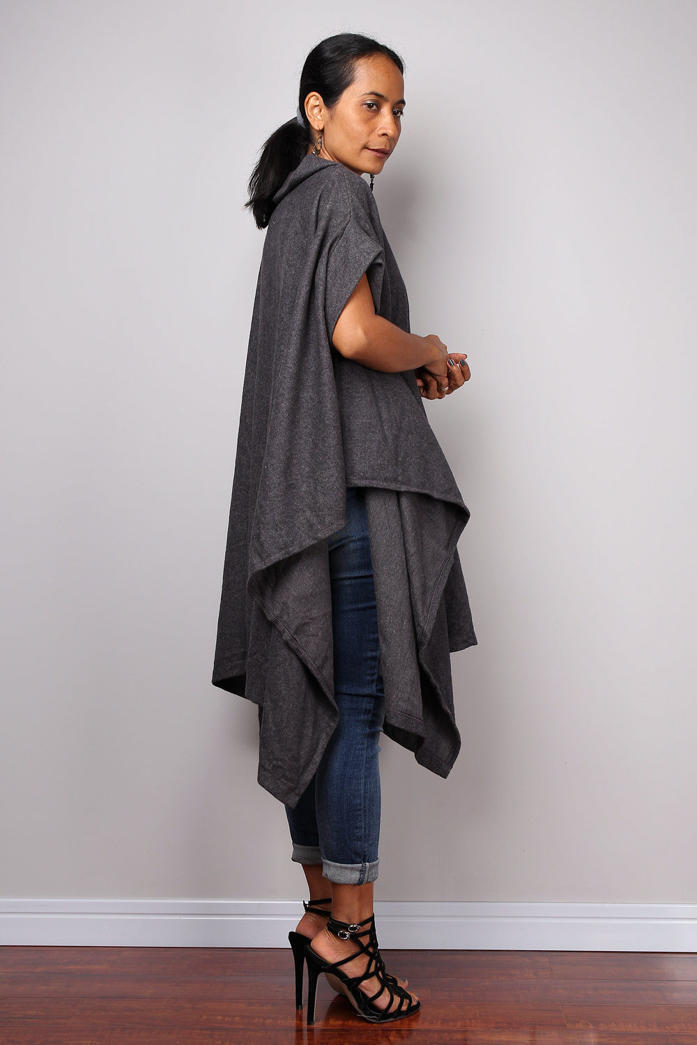 Dark grey cape poncho sweater by Nuichan