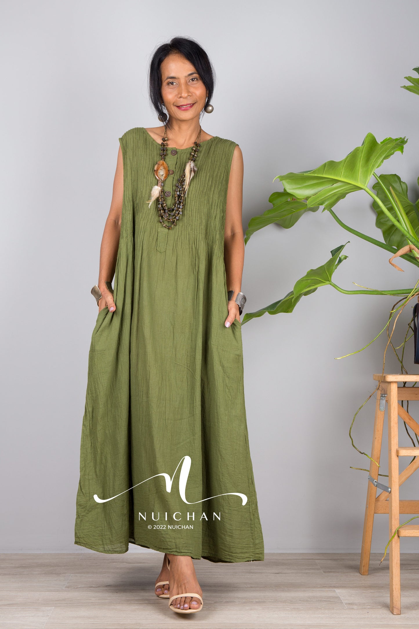 Nuichan women's sleeveless cotton dress | Lightweight summer dress