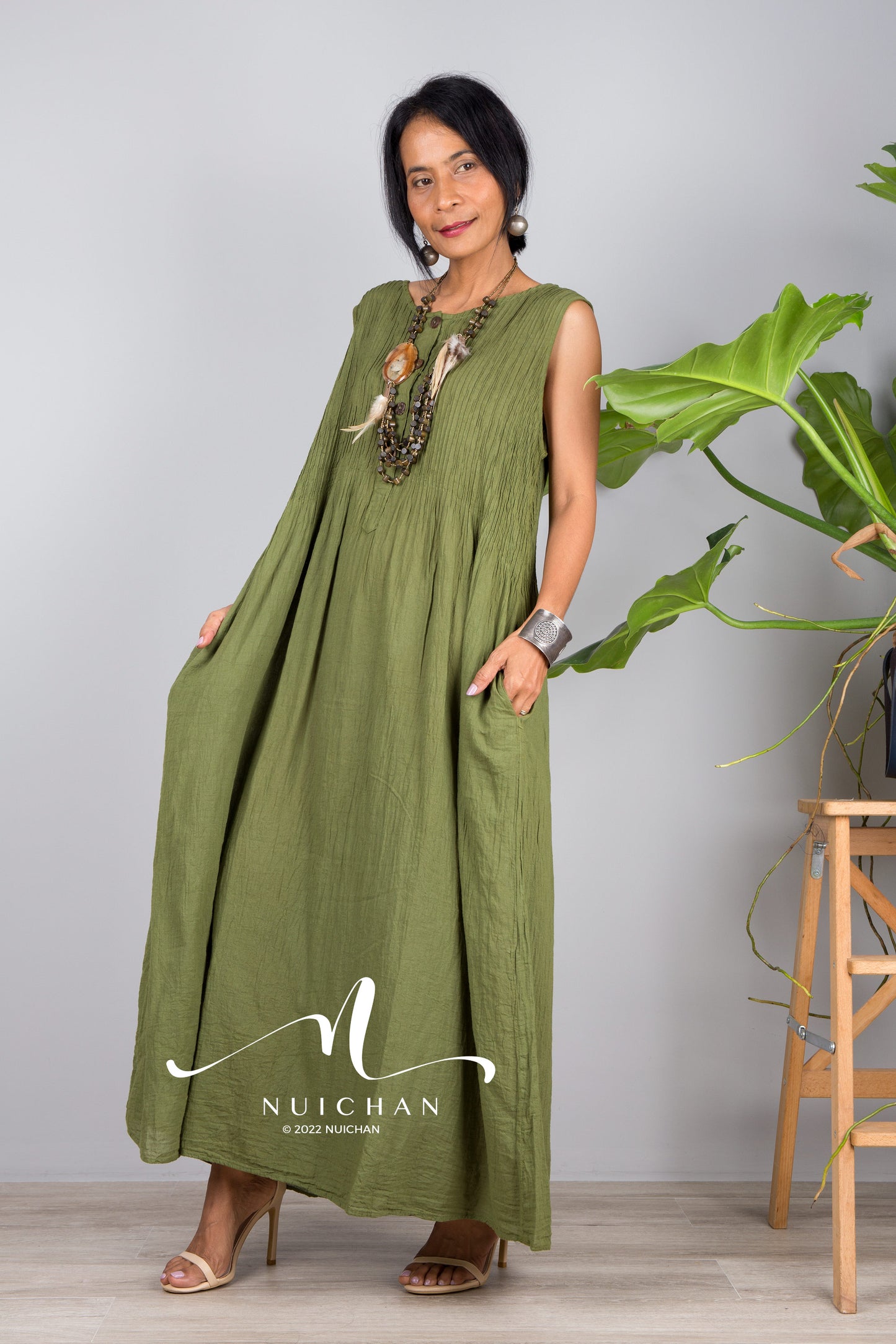 Nuichan women's sleeveless cotton dress | Lightweight summer dress