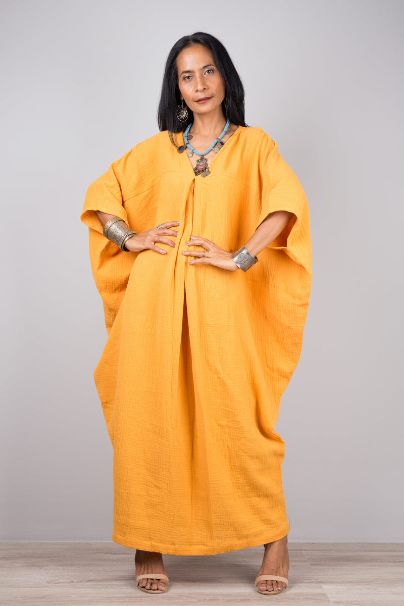 Cotton gauze kaftan dress Orange plus size dress Nuichan