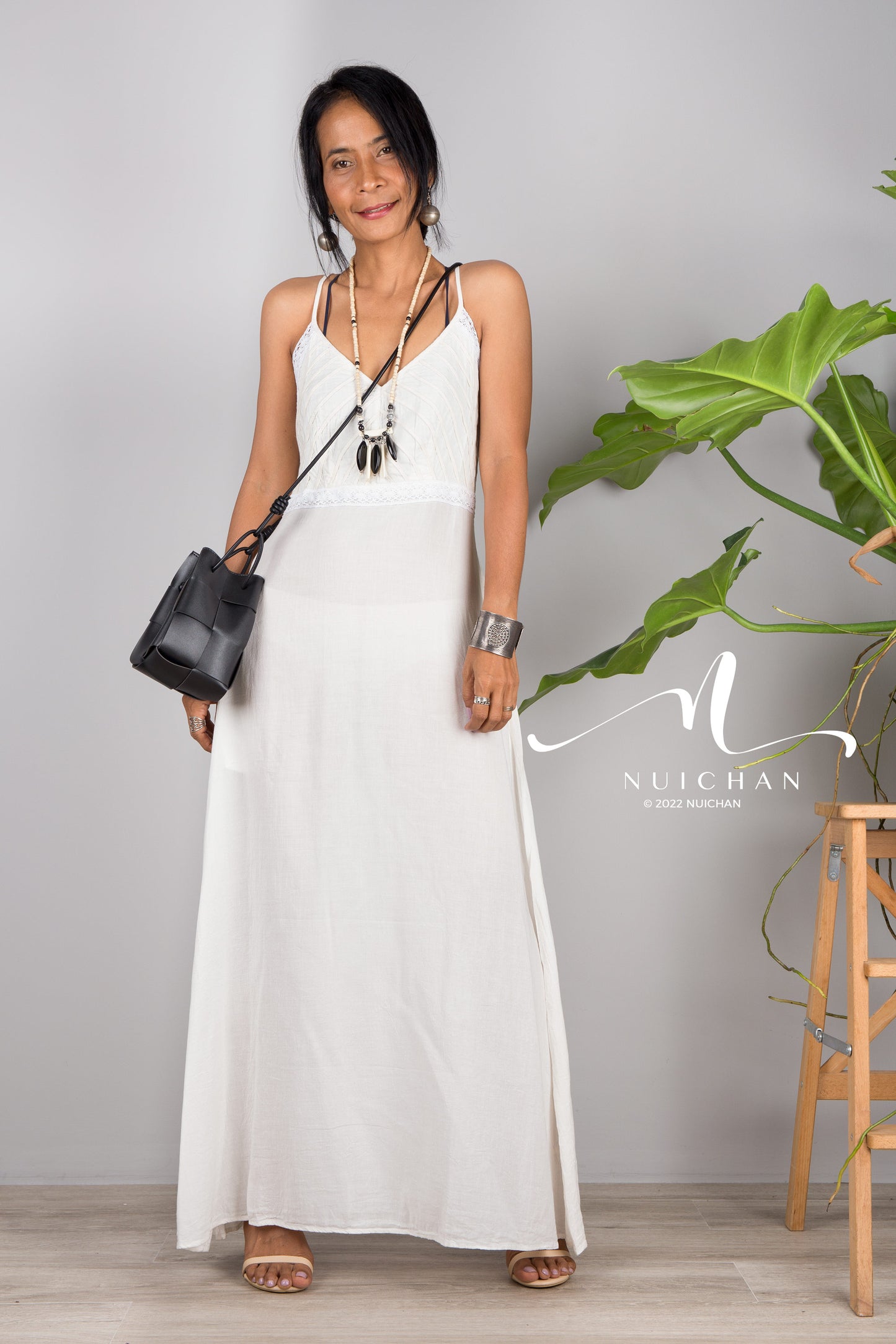 Nuichan Women's Cotton cami dress | White cotton slip dress