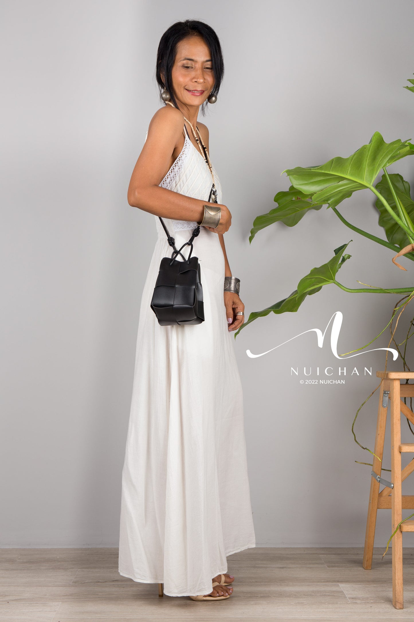 Nuichan Women's Cotton cami dress | White cotton slip dress