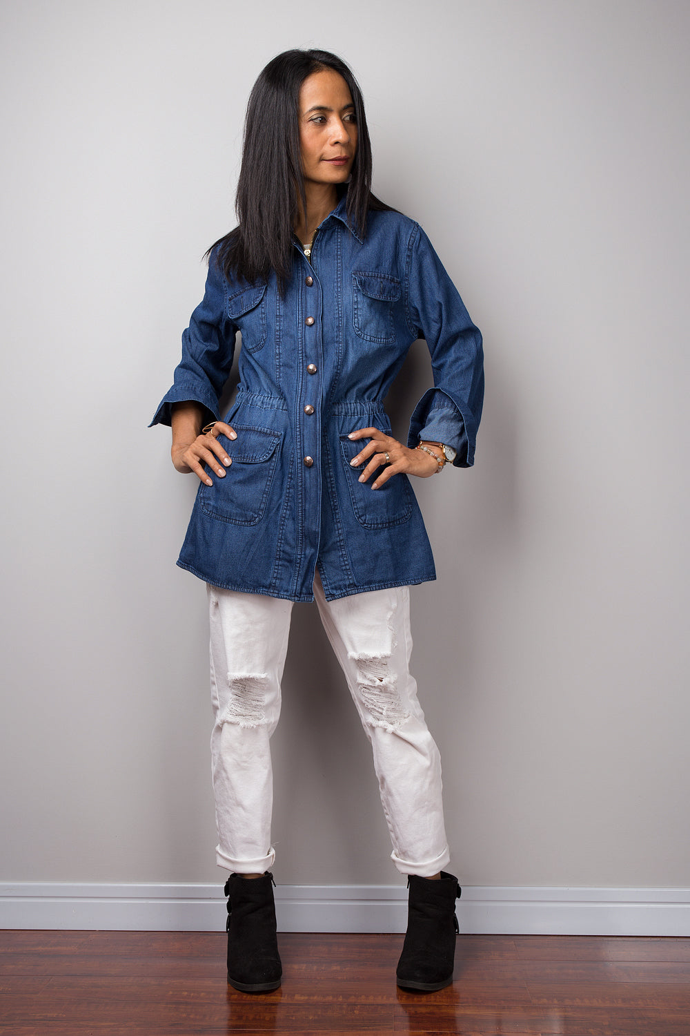 maxi dress with jean jacket Denim dress, Long sleeve Denim dress, Denim coat dress, Button dress by Nuichan