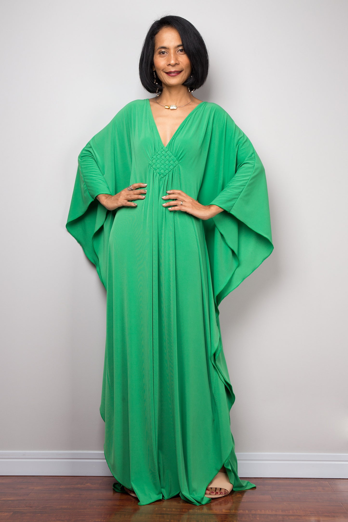 Nuichan women's Kaftan dress. Green kimono batwing caftan dress