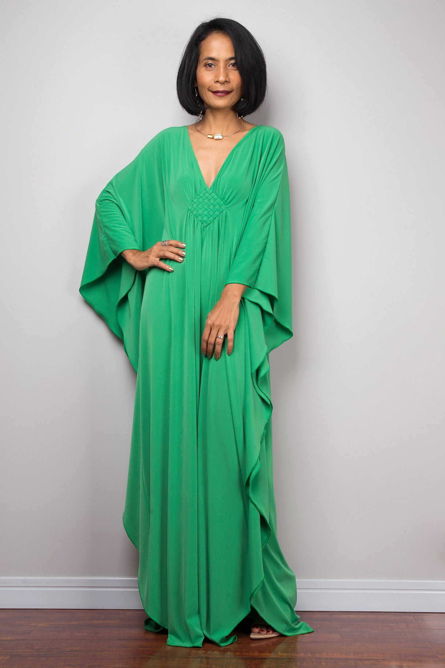 Nuichan women's Kaftan dress. Green kimono batwing caftan dress