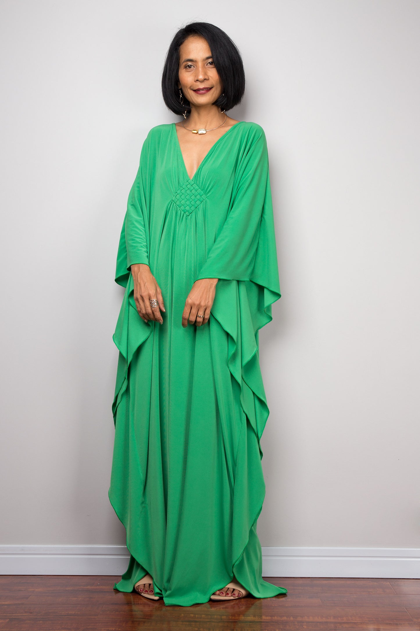 Nuichan women's Kaftan dress. Green kimono batwing caftan dress