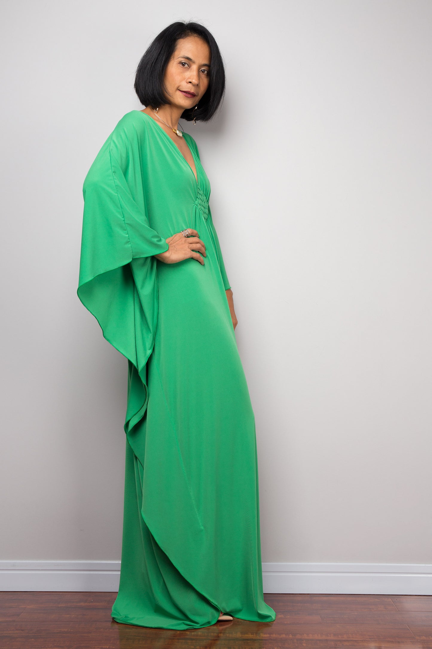 Nuichan women's Kaftan dress. Green kimono batwing caftan dress